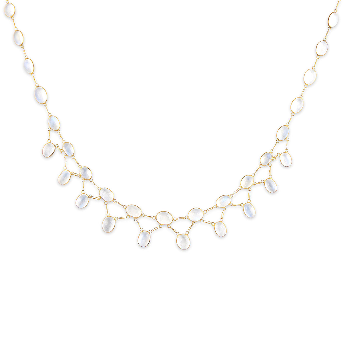 Estate 18k Moonstone Link Drop Necklace