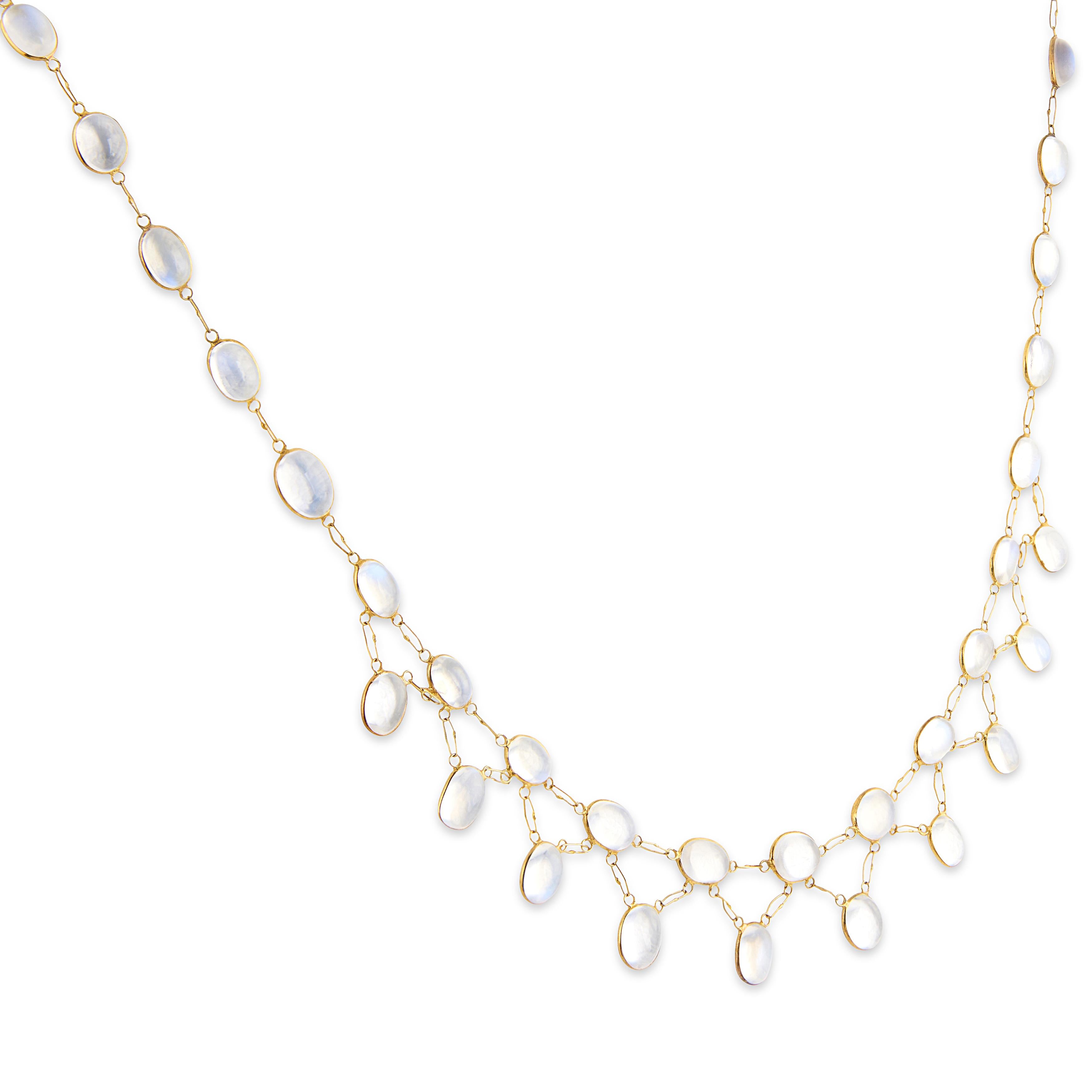 Estate 18k Moonstone Link Drop Necklace