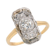 Edwardian 14k/Platinum Diamond Navette Ring