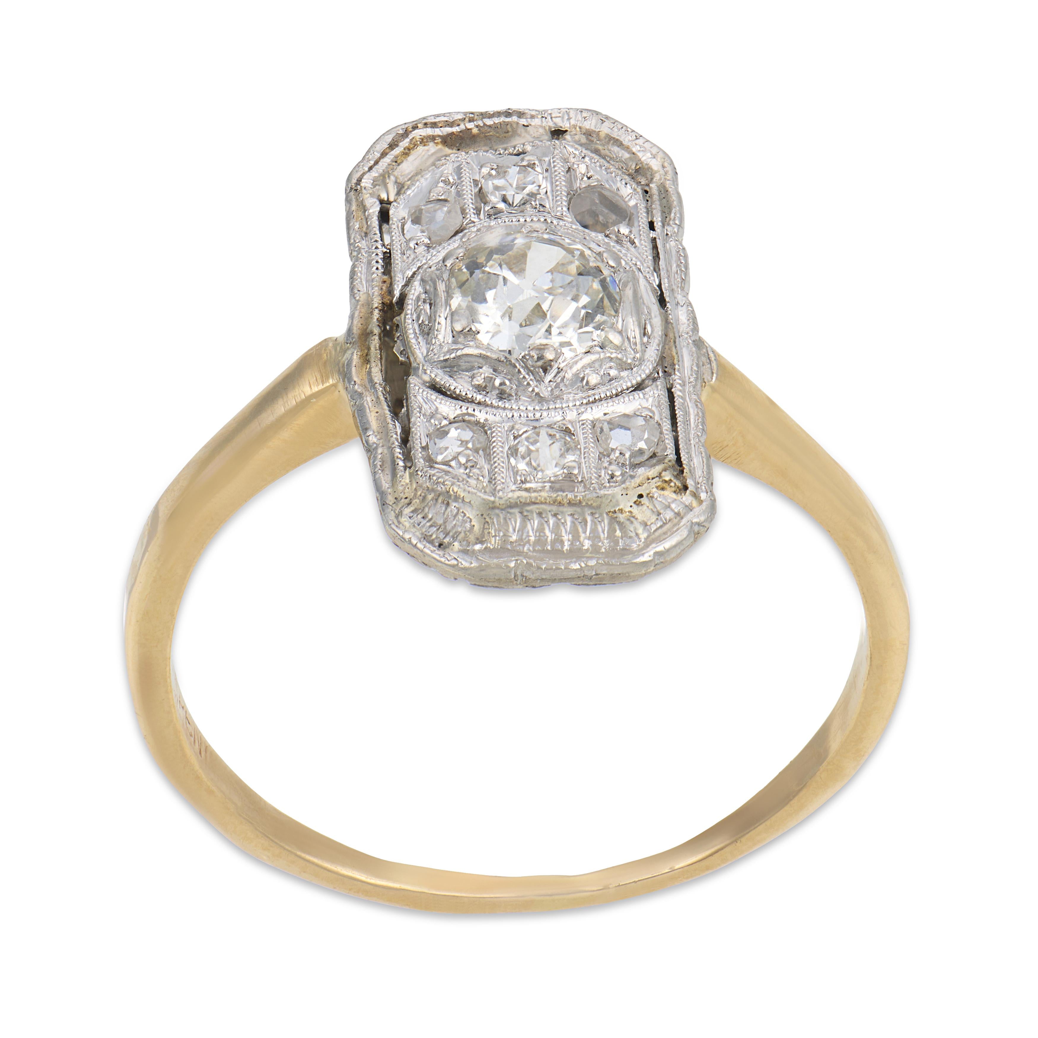 Edwardian 14k/Platinum Diamond Navette Ring