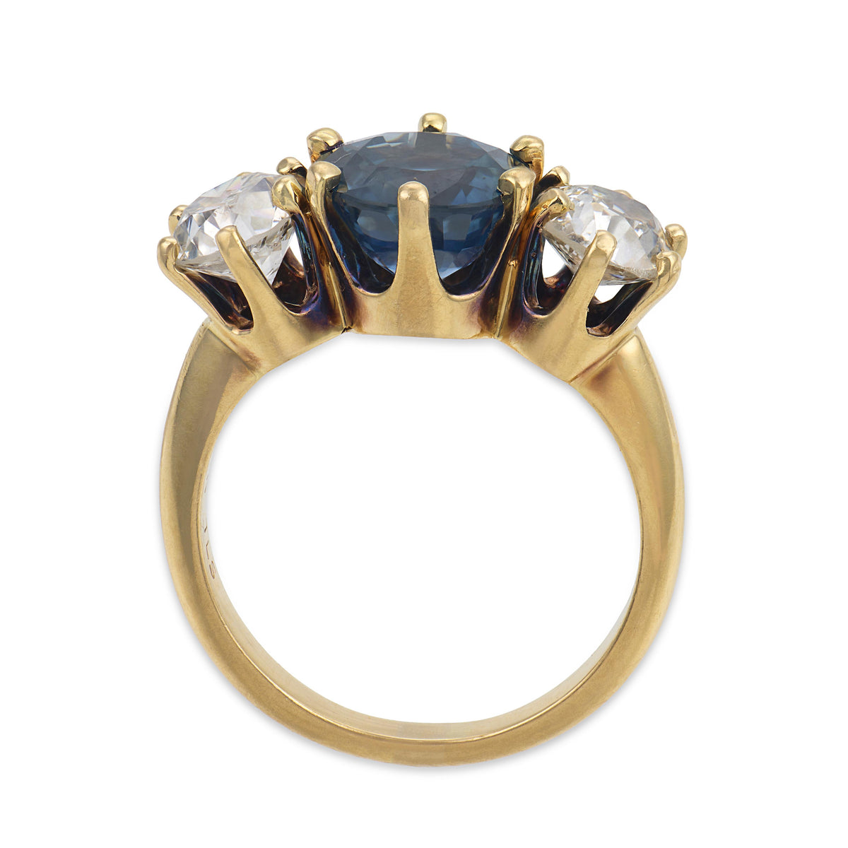 Retro 14k Sapphire & Diamond Three Stone Ring