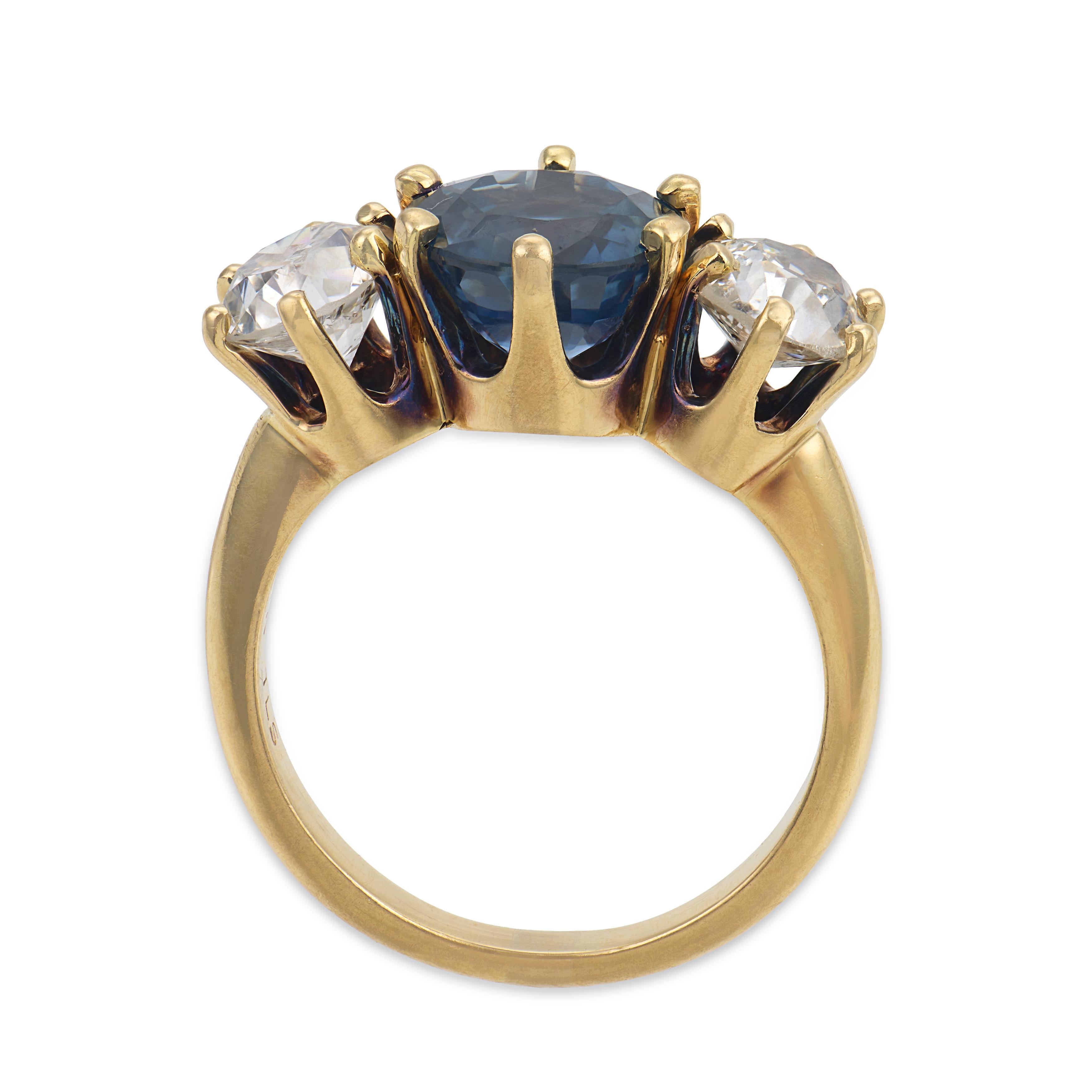Retro 14k Sapphire & Diamond Three Stone Ring