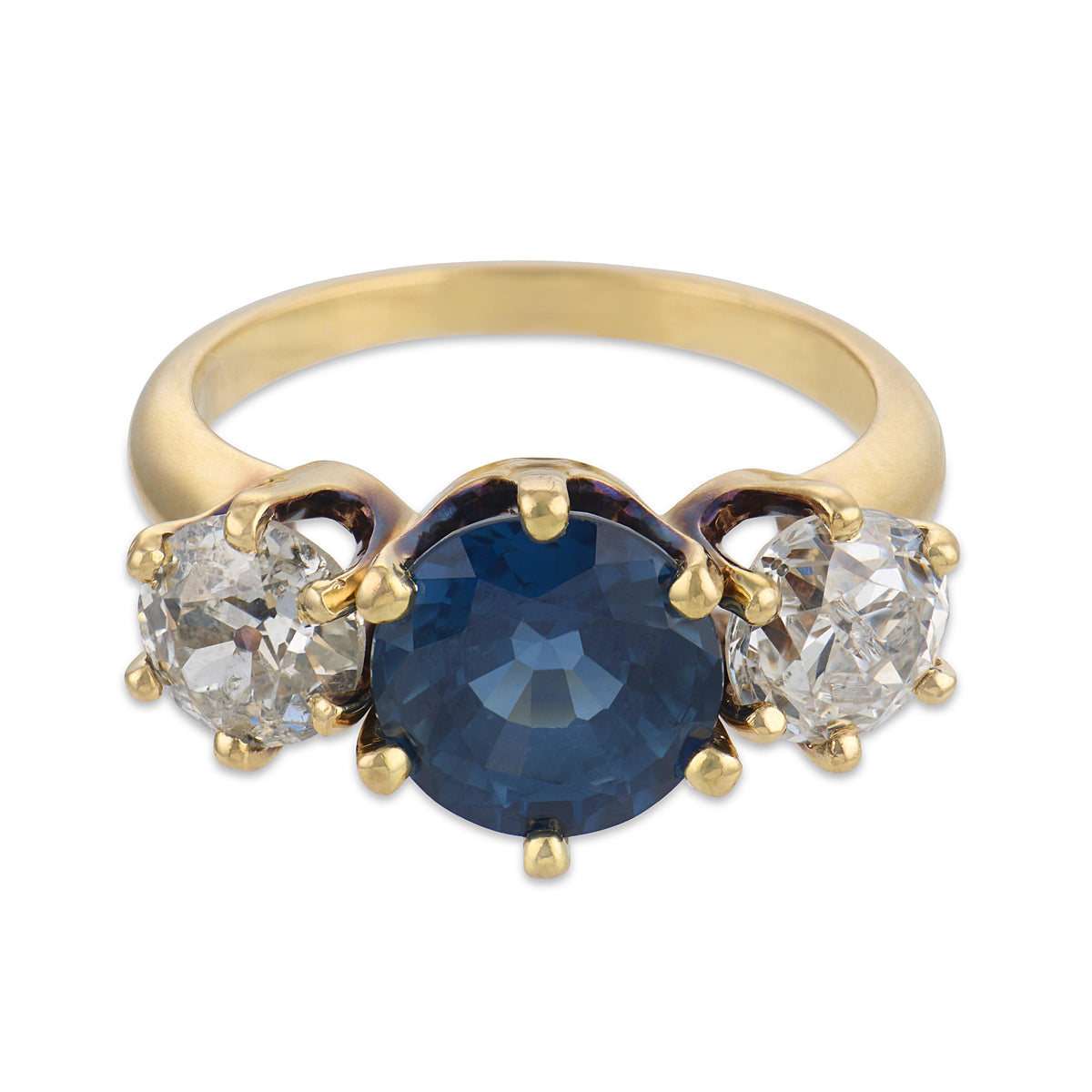 Retro 14k Sapphire & Diamond Three Stone Ring