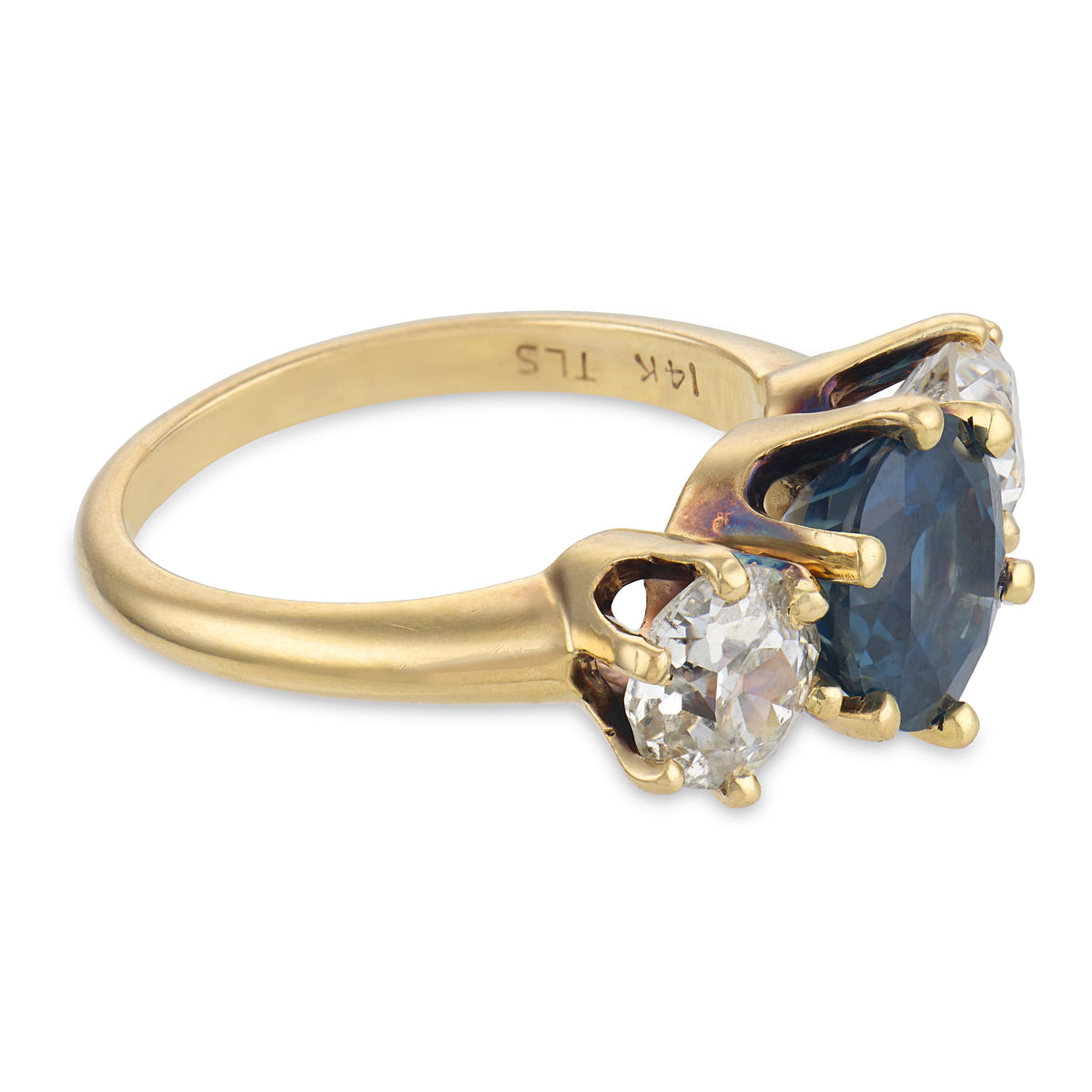 Retro 14k Sapphire & Diamond Three Stone Ring