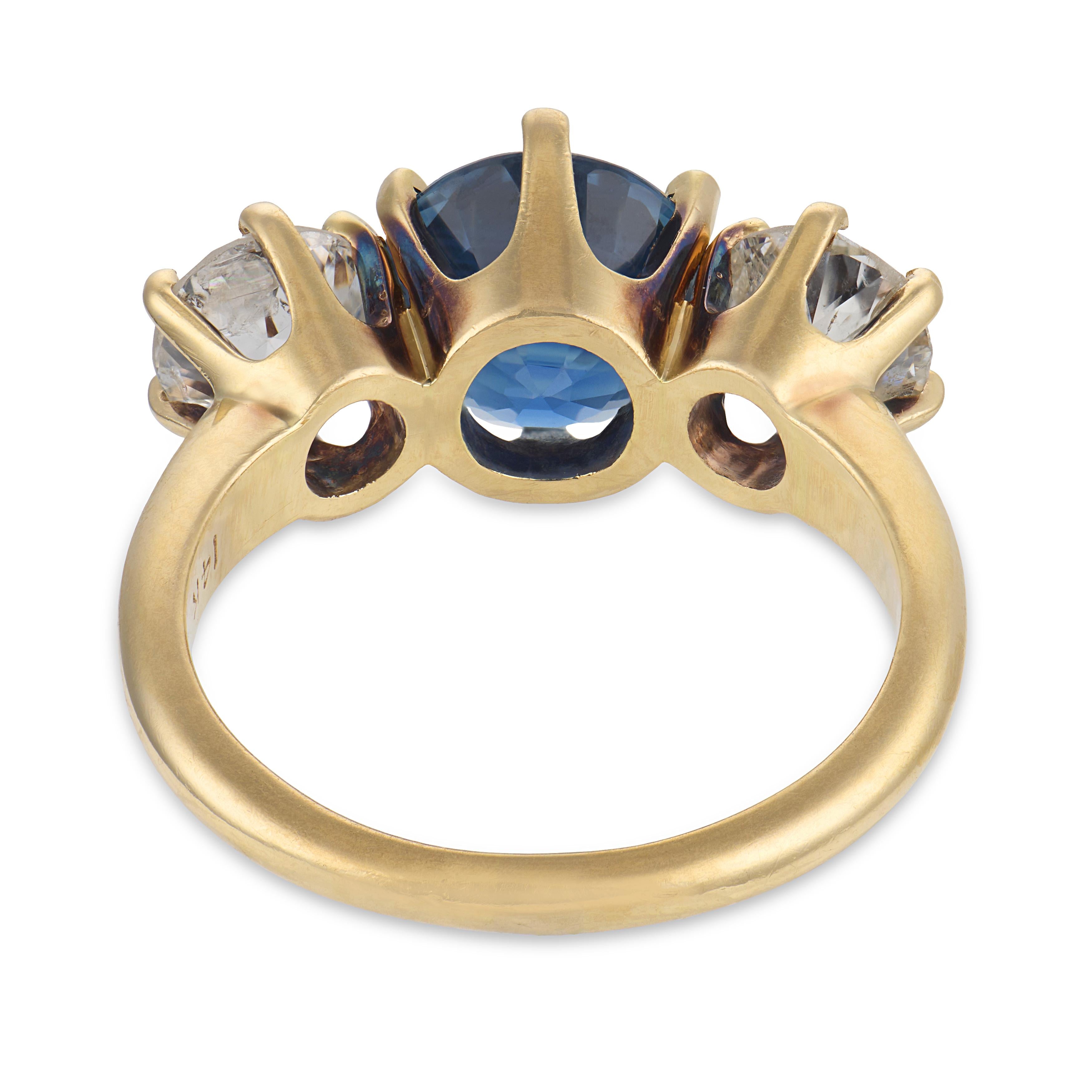 Retro 14k Sapphire & Diamond Three Stone Ring