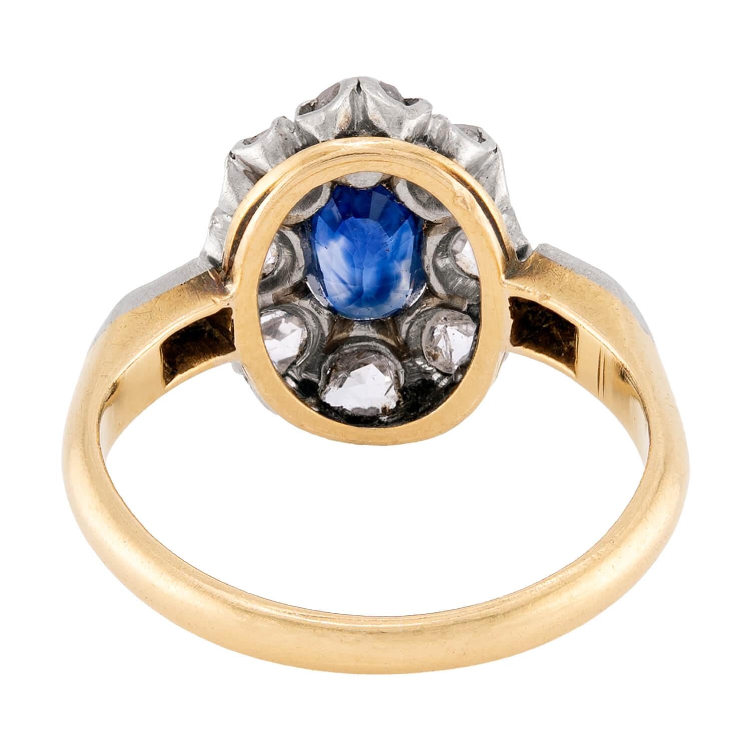 Art Nouveau 18k/Platinum Sapphire & Diamond Halo Ring