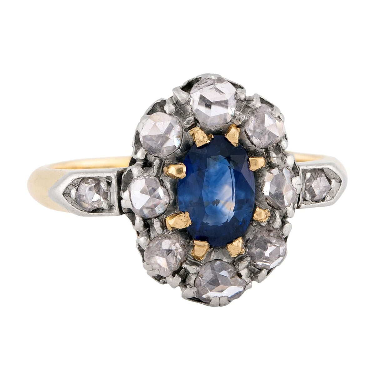 Art Nouveau 18k/Platinum Sapphire & Diamond Halo Ring