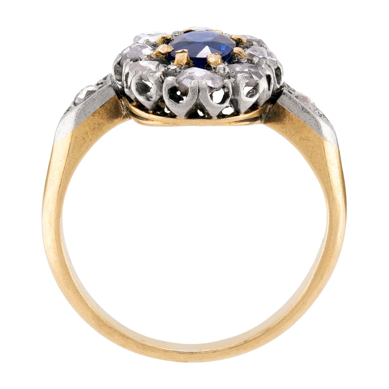Art Nouveau 18k/Platinum Sapphire & Diamond Halo Ring