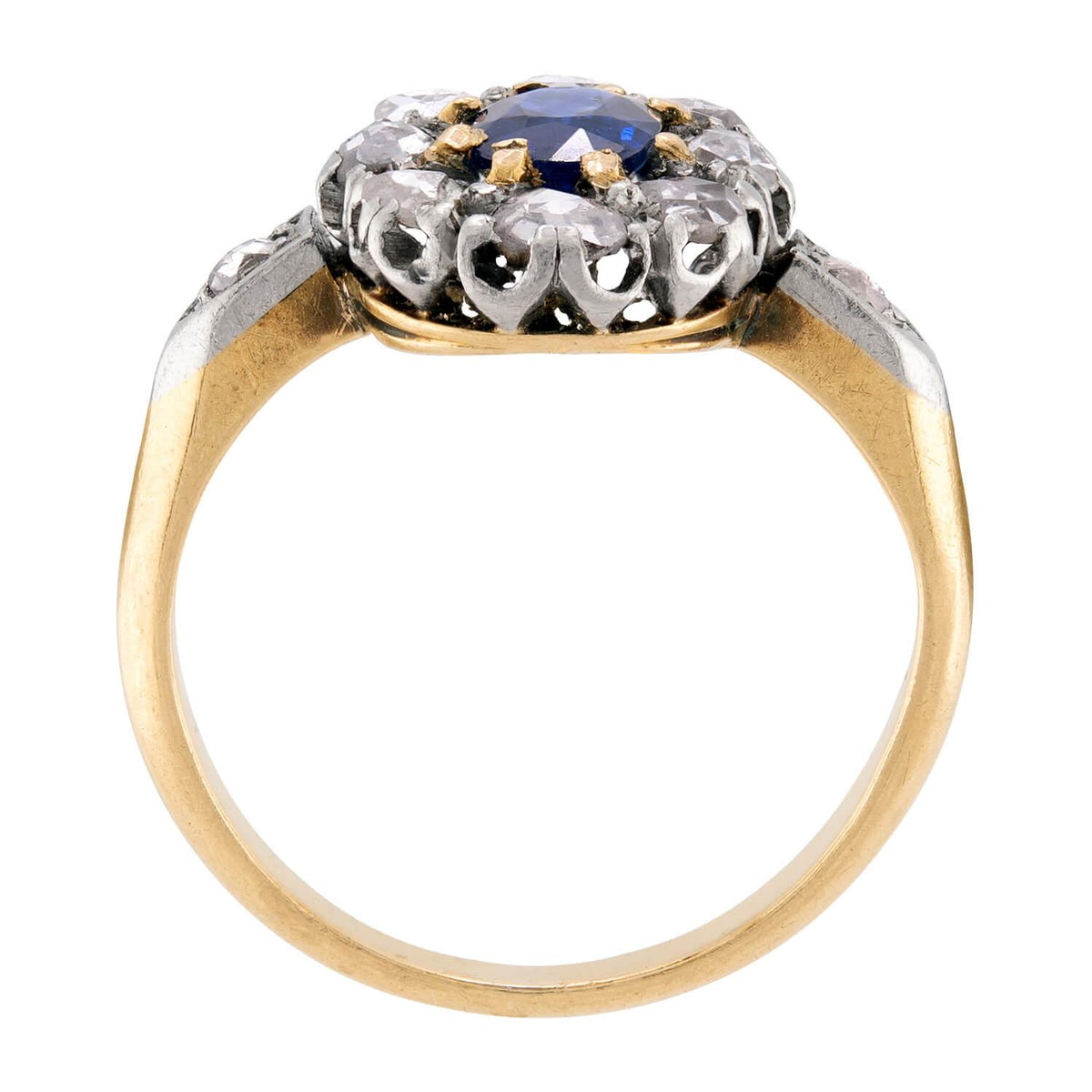 Art Nouveau 18k/Platinum Sapphire & Diamond Halo Ring