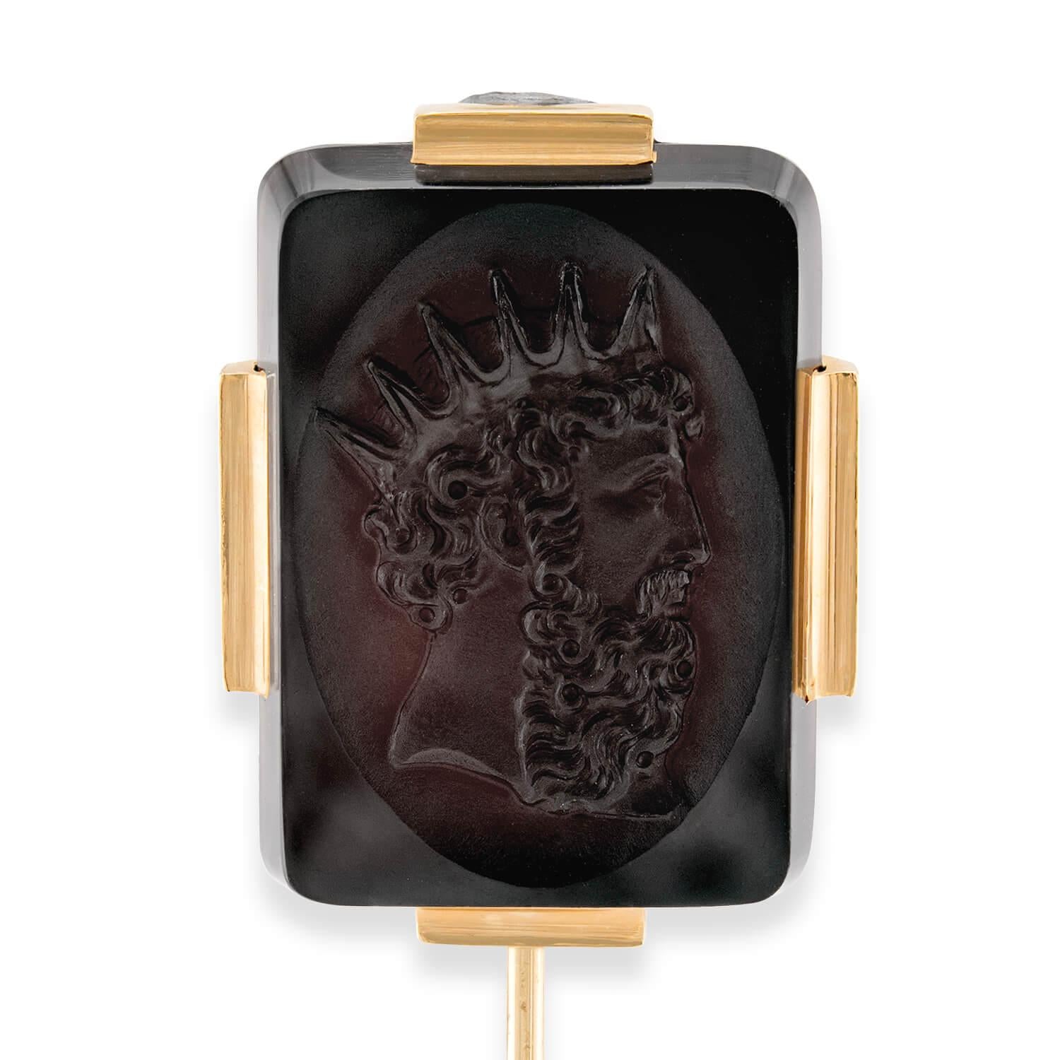Victorian 14k Onyx Intaglio Stick Pin