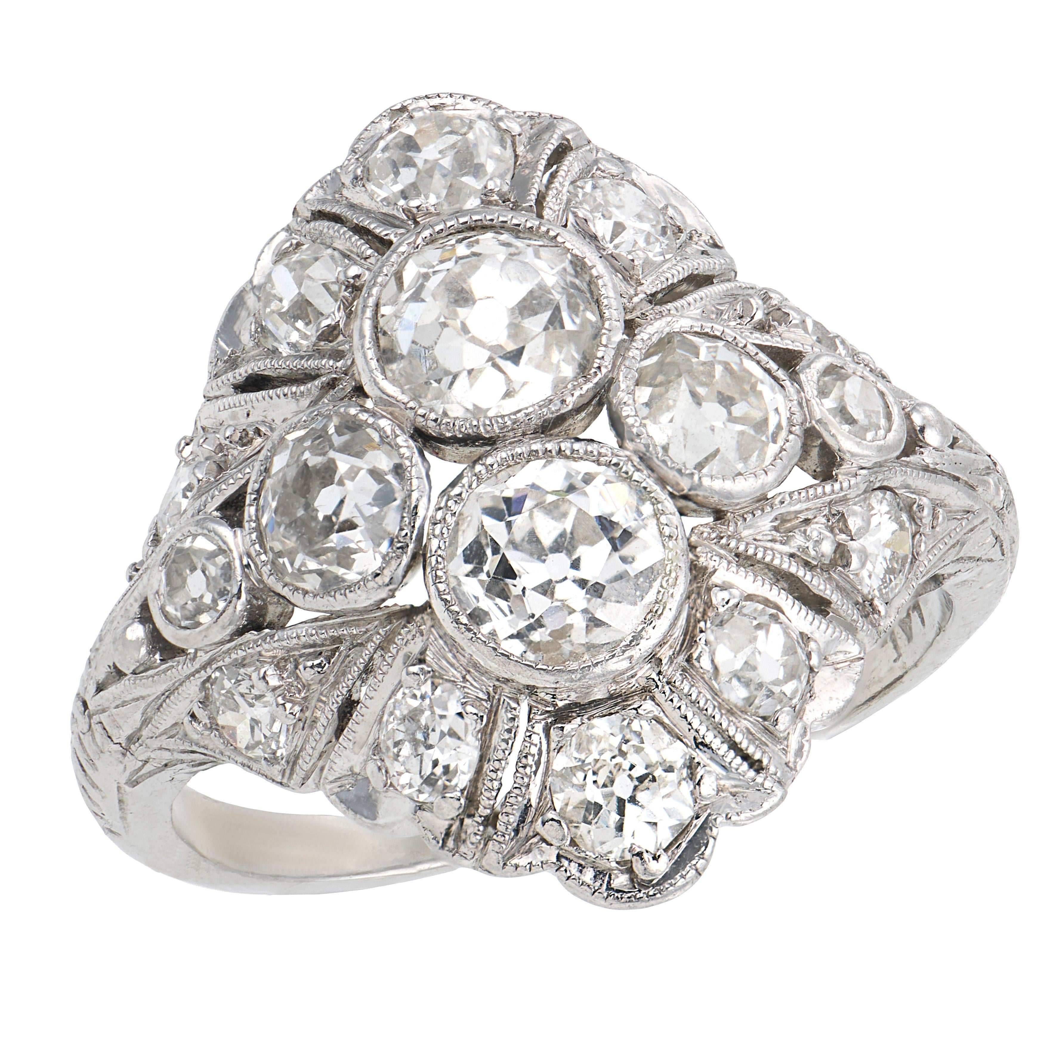 Art Deco Platinum Diamond Navette Ring