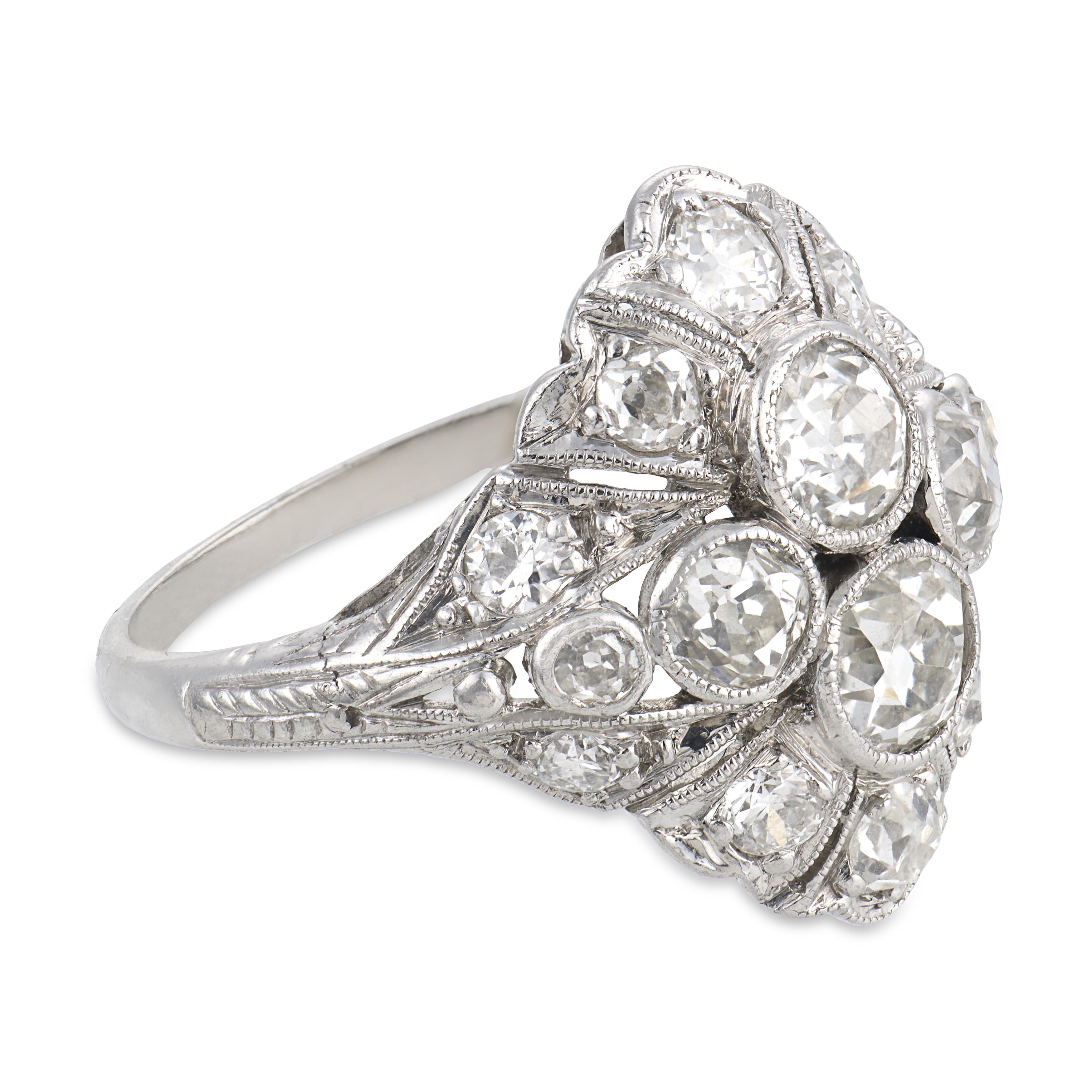 Art Deco Platinum Diamond Navette Ring