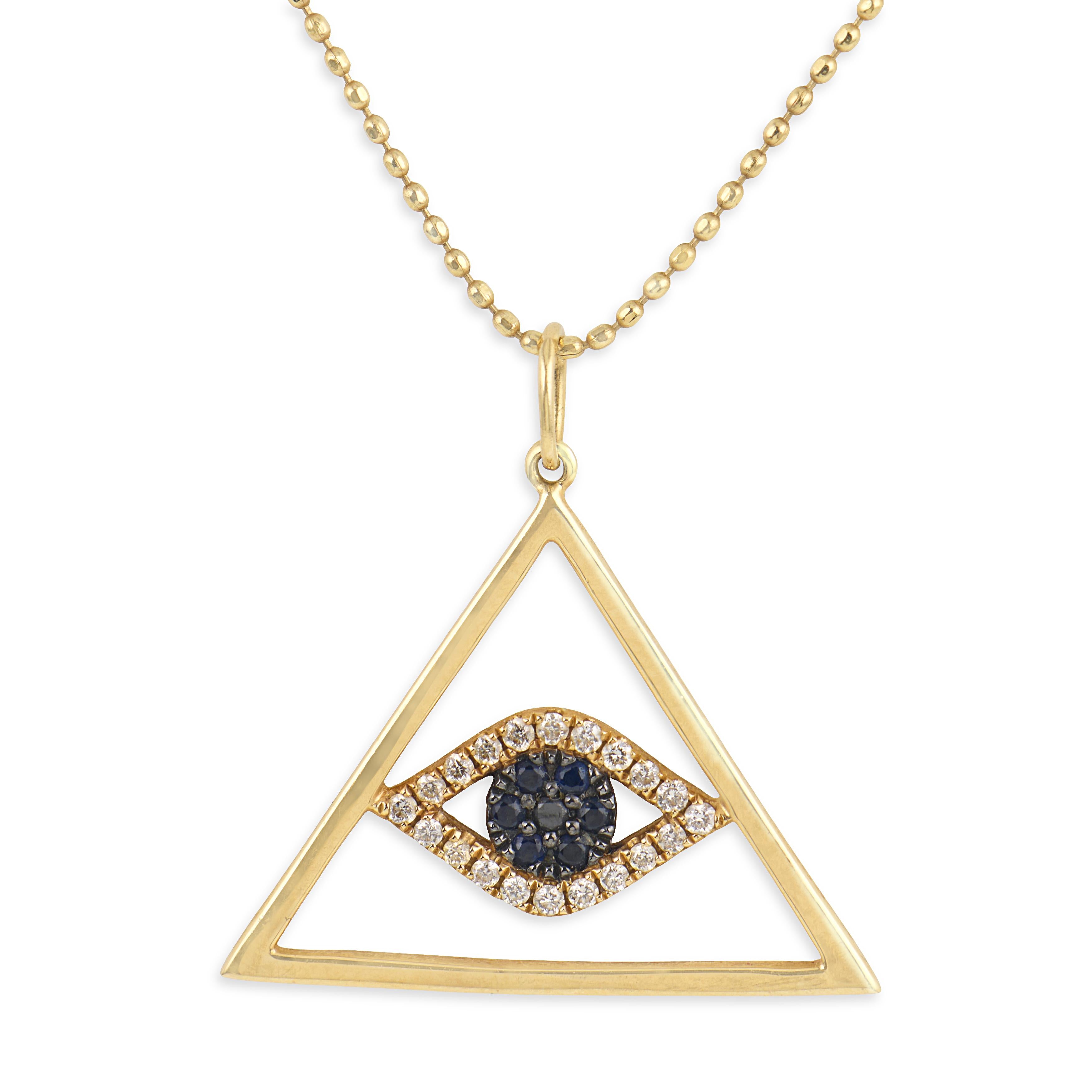 SE Estate 14k Sapphire & Diamond "Eye of Providence" Pendant Necklace