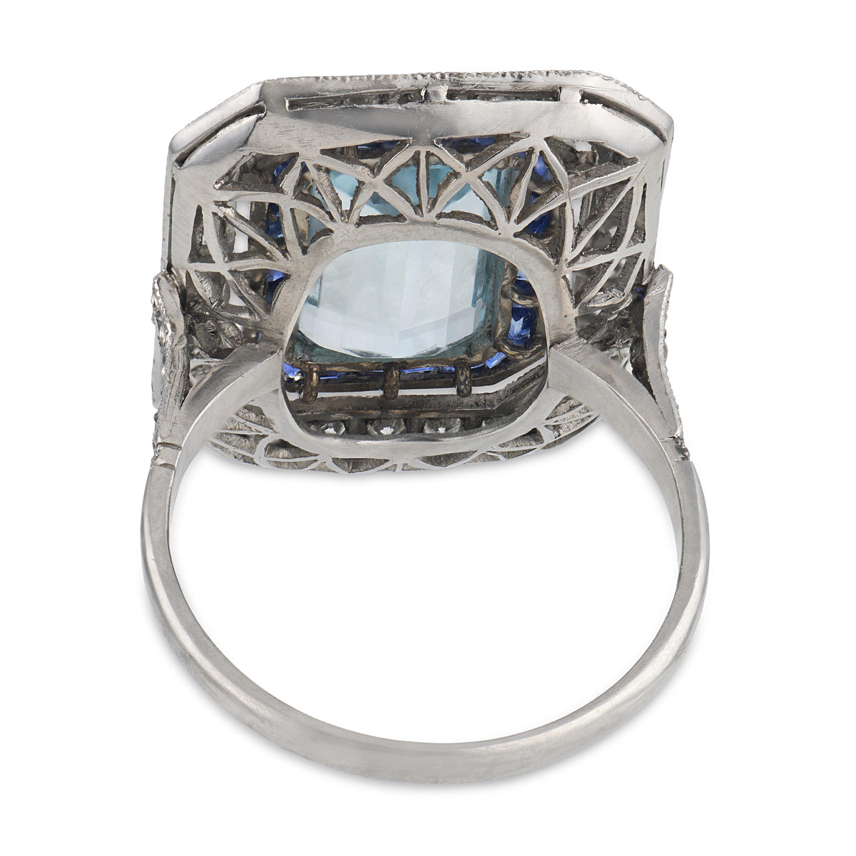 Estate Platinum Aqua, Sapphire, & Diamond Statement Ring