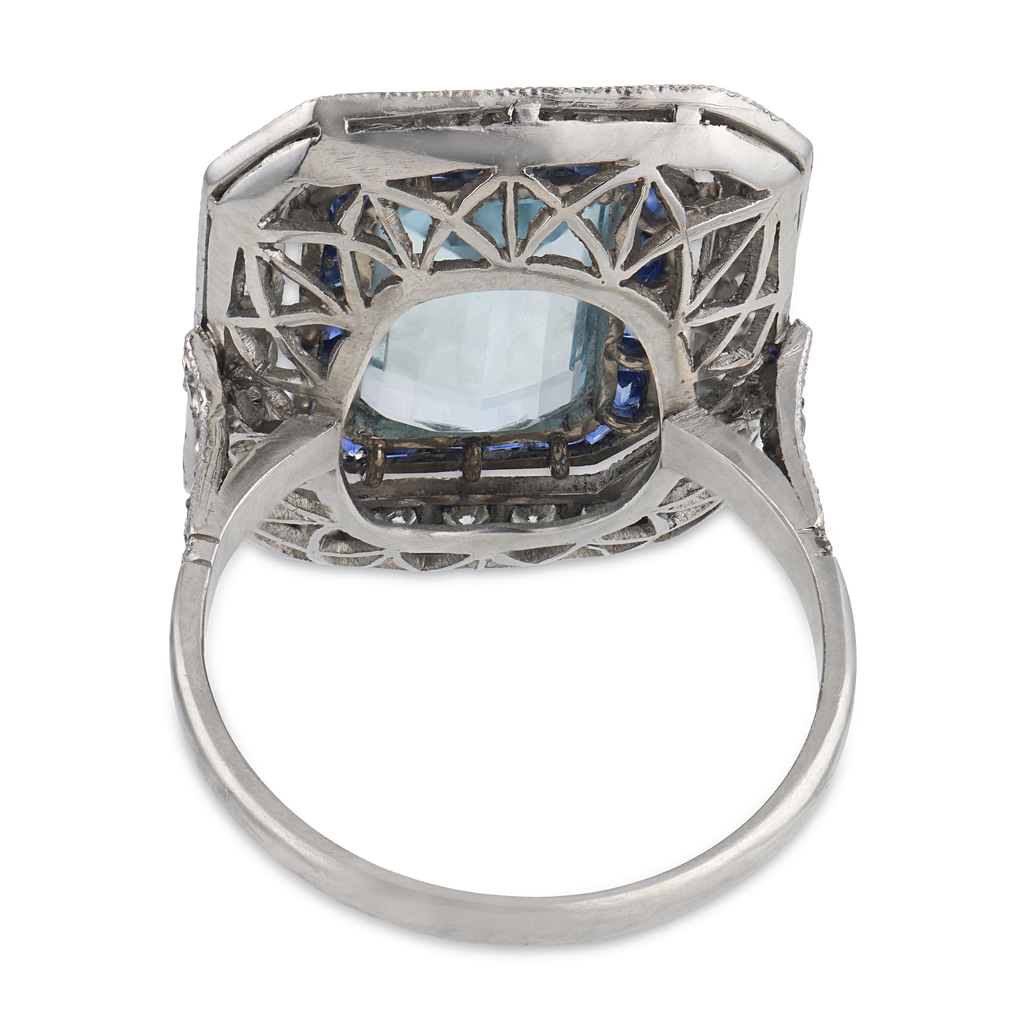 Estate Platinum Aqua, Sapphire, & Diamond Statement Ring