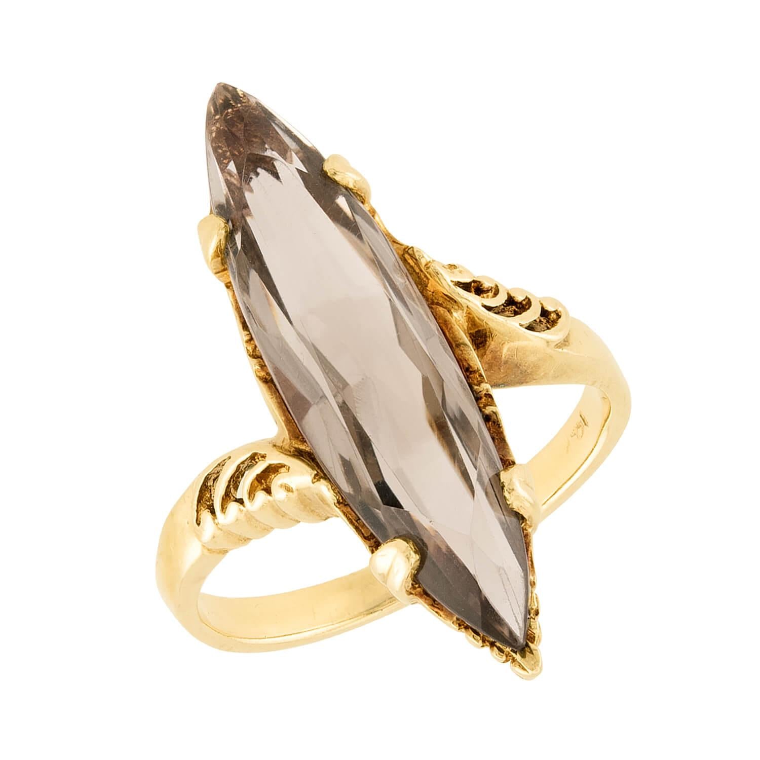 Art Nouveau 14k Topaz Navette Ring