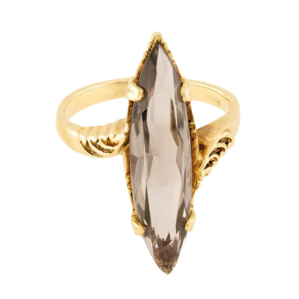 Art Nouveau 14k Topaz Navette Ring