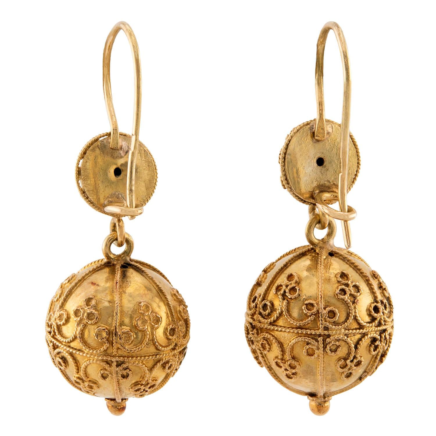 Victorian 15k Etruscan Ball Earrings