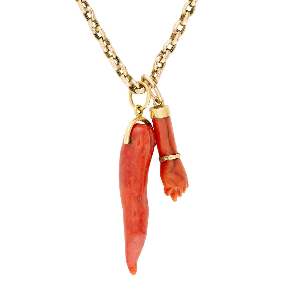 Victorian 9k Figa & Cornicello Charm Necklace