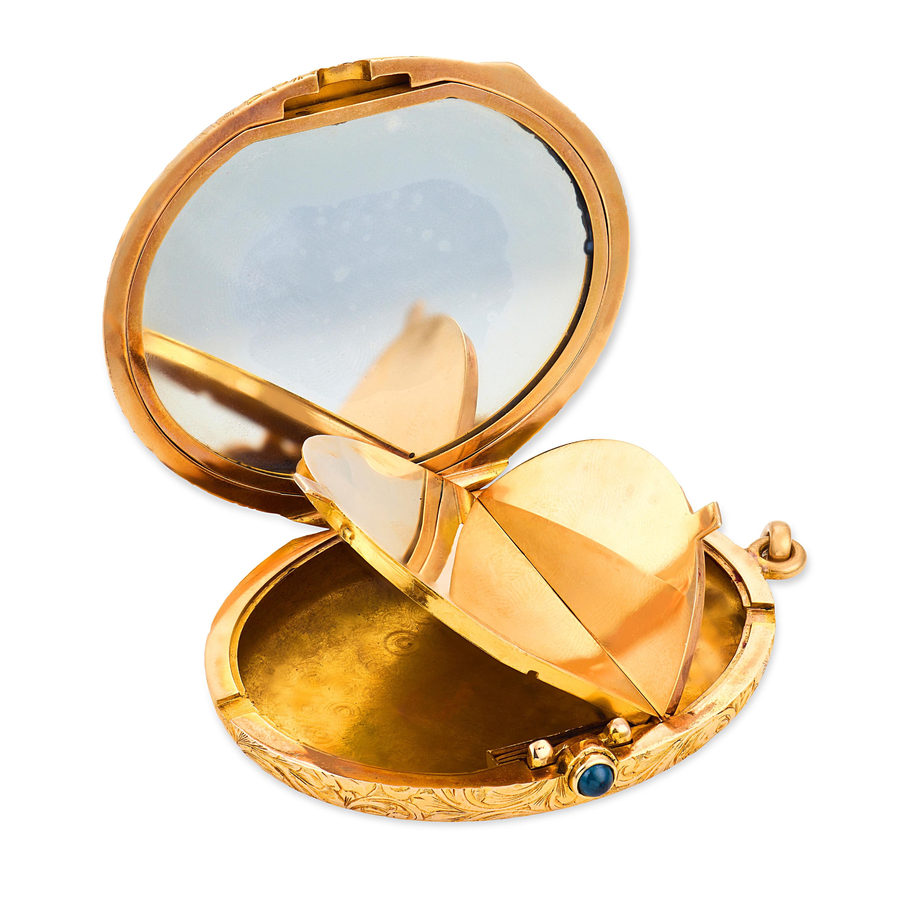 Victorian 14k Sapphire Makeup Compact Locket Pendant