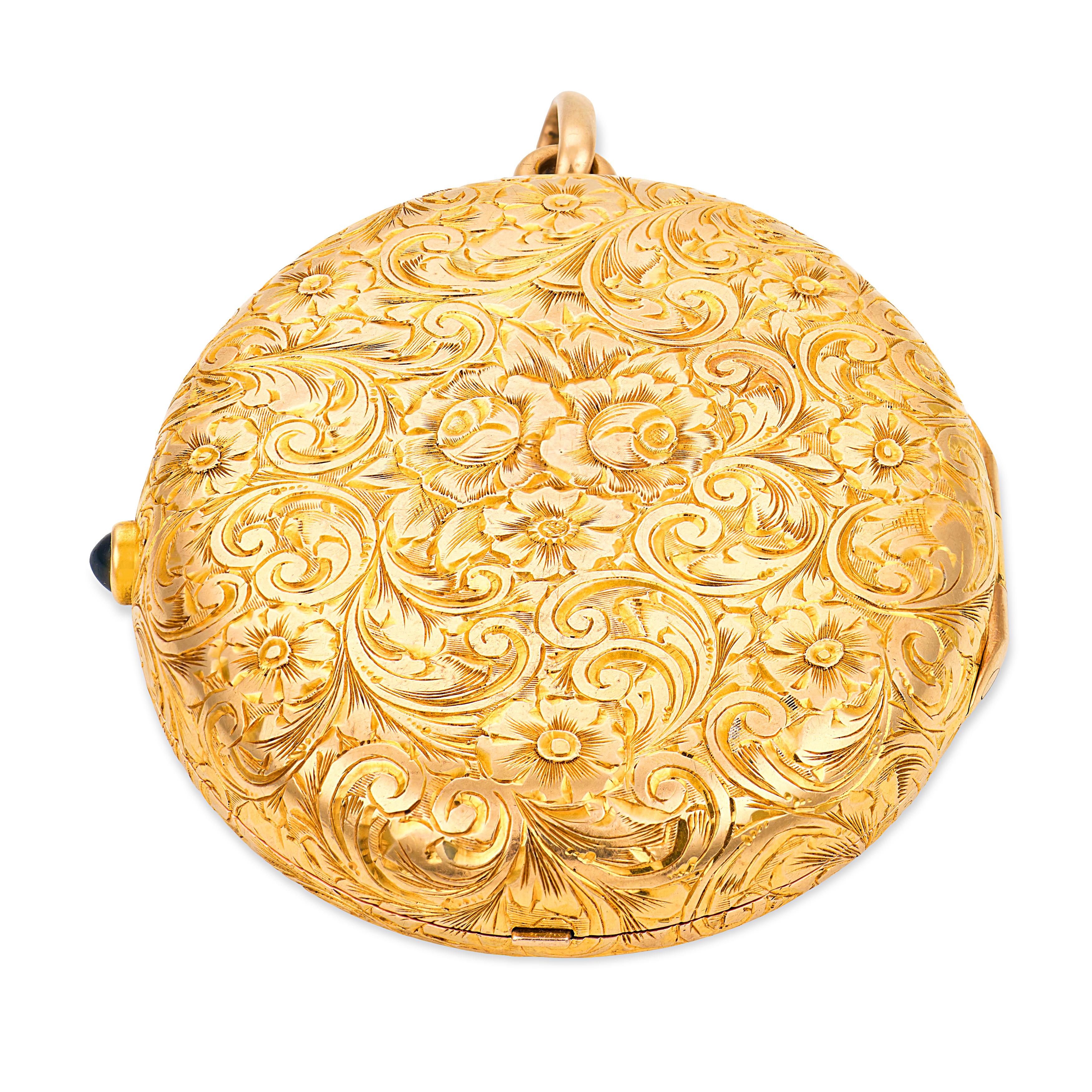 Victorian 14k Sapphire Makeup Compact Locket Pendant