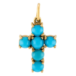 Victorian 14k Turquoise Cross Pendant/Charm