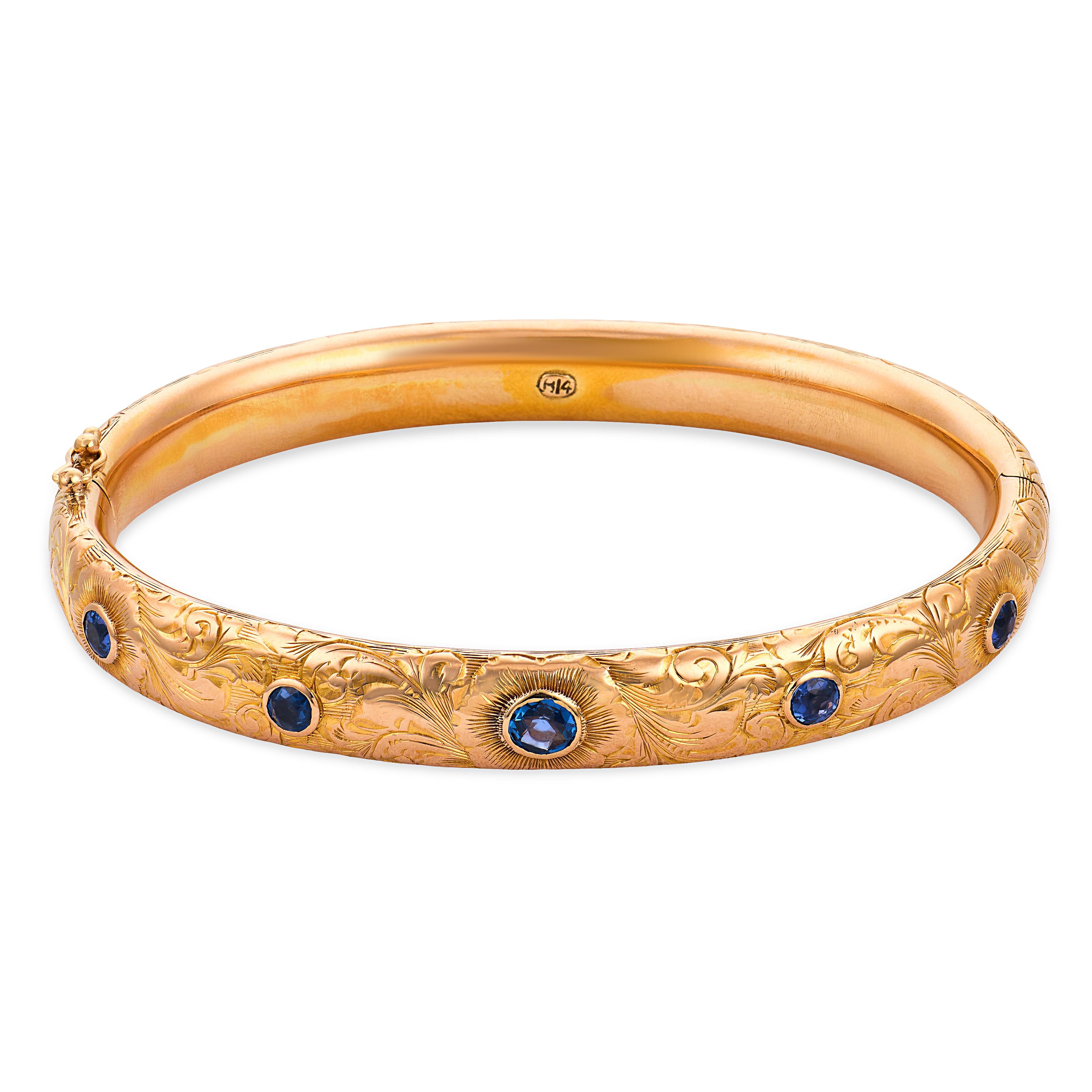 Art Nouveau 14k Sapphire Bangle