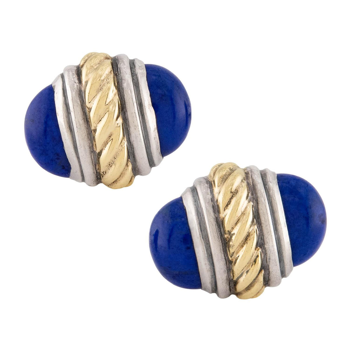 DAVID YURMAN  Estate 14k/Sterling Silver Lapis Cufflinks