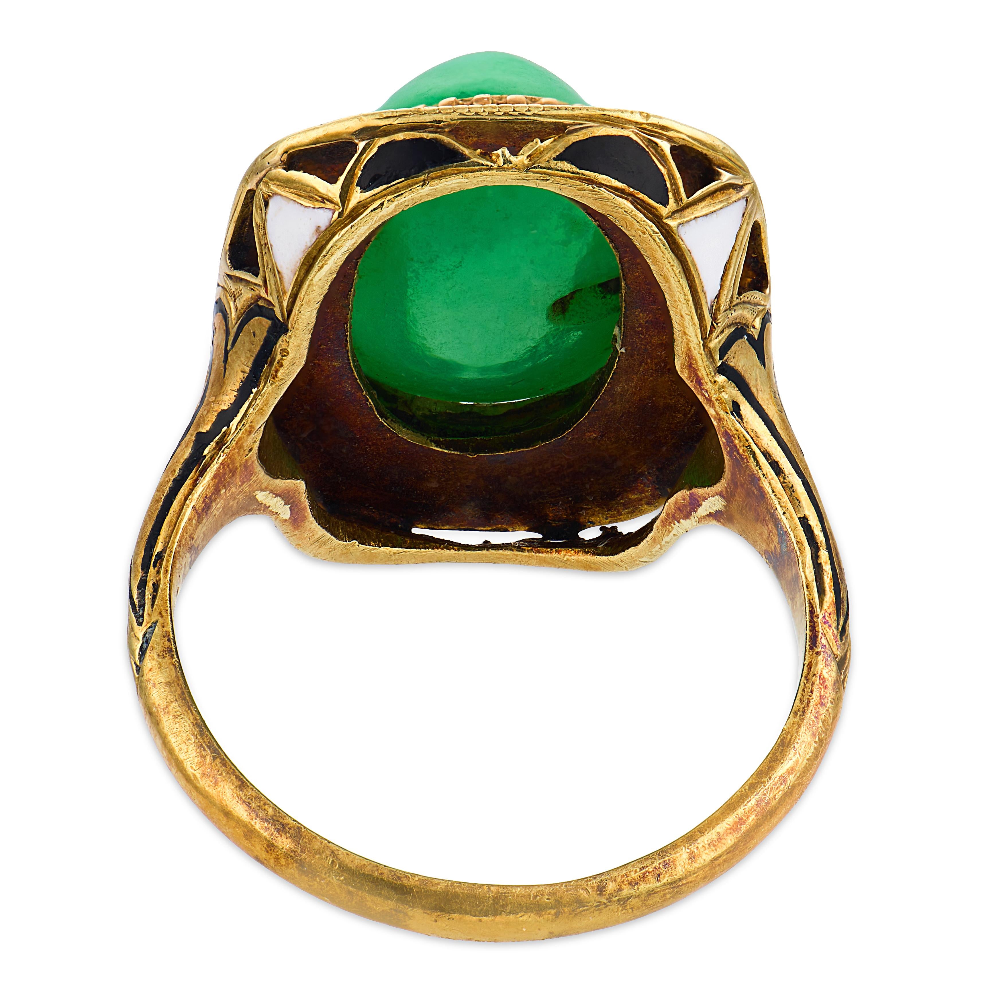 Art Deco 14k Jade & Enamel Ring