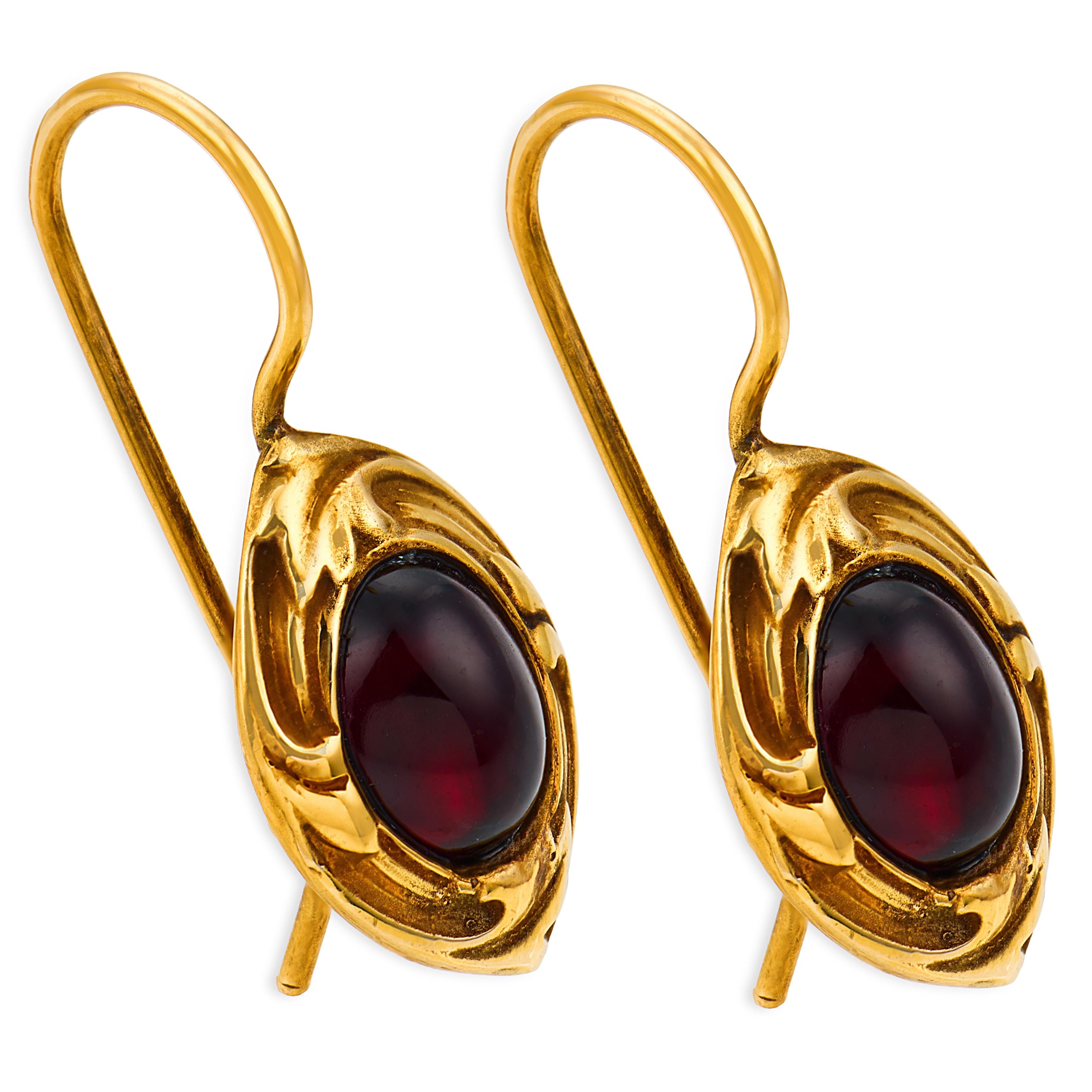 Art Nouveau 14k Garnet Dangle Earrings
