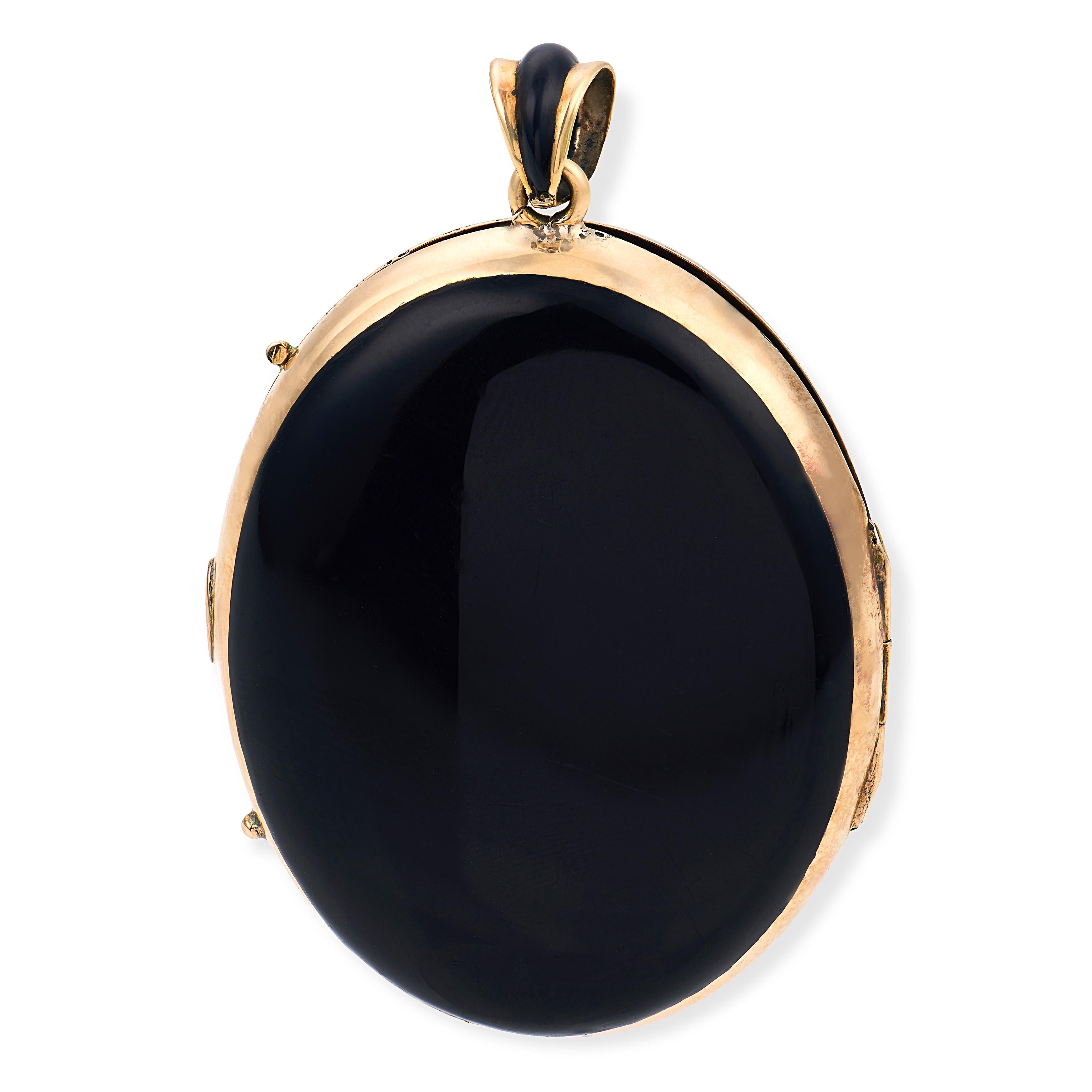 Victorian 14k Onyx & Pearl Locket Pendant