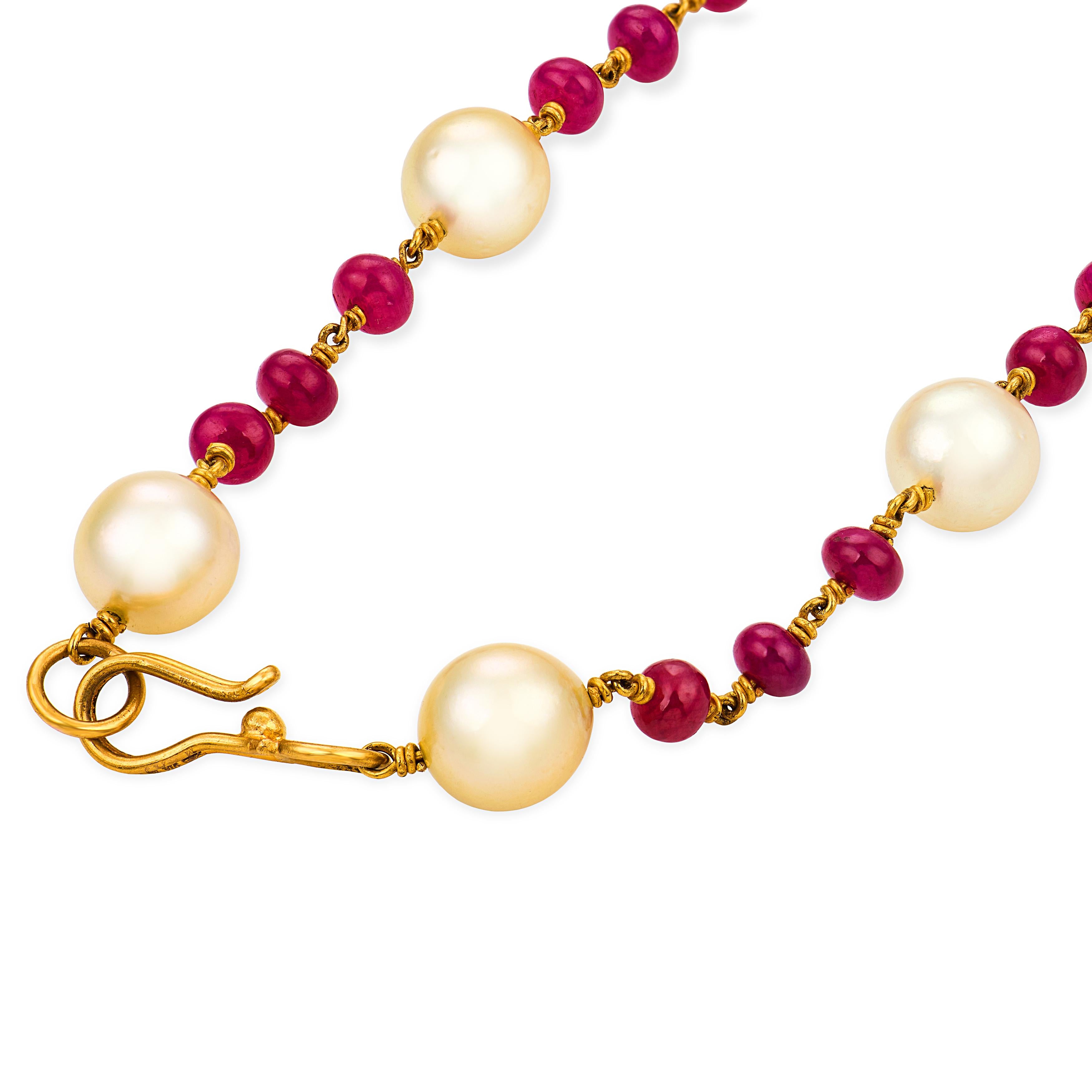 Estate 22k Ruby, Pearl, & Diamond Bead Necklace