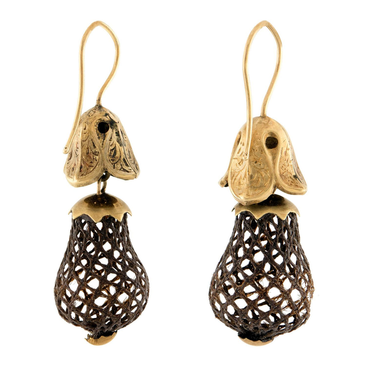 Victorian 14k Woven Hair Dangle Earrings
