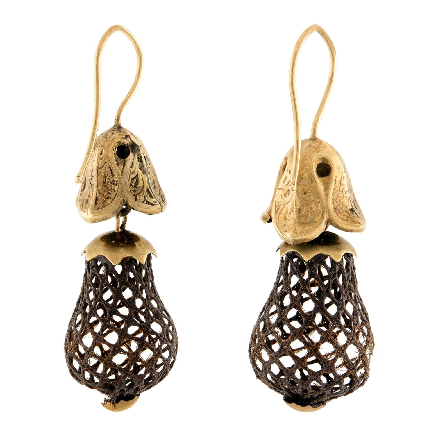 Victorian 14k Woven Hair Dangle Earrings