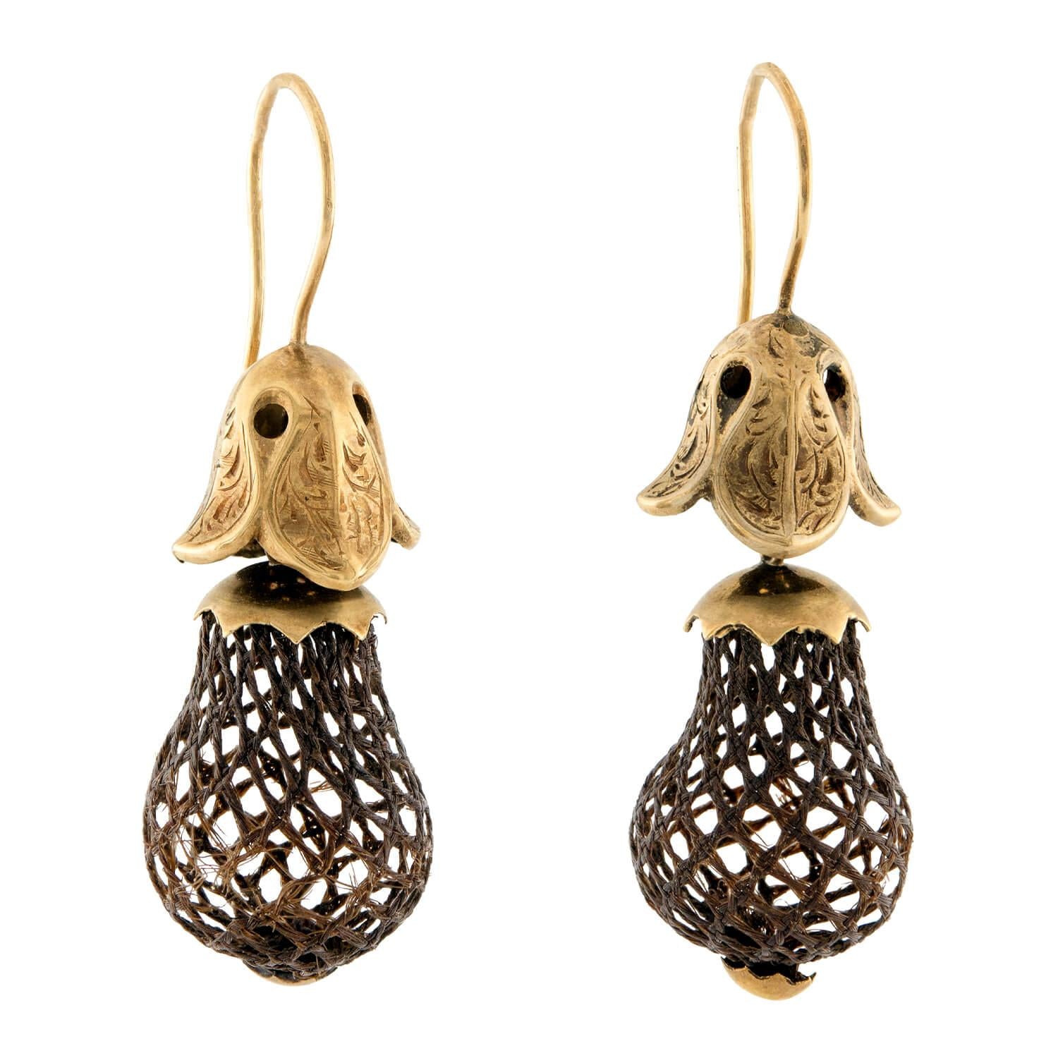 Victorian 14k Woven Hair Dangle Earrings