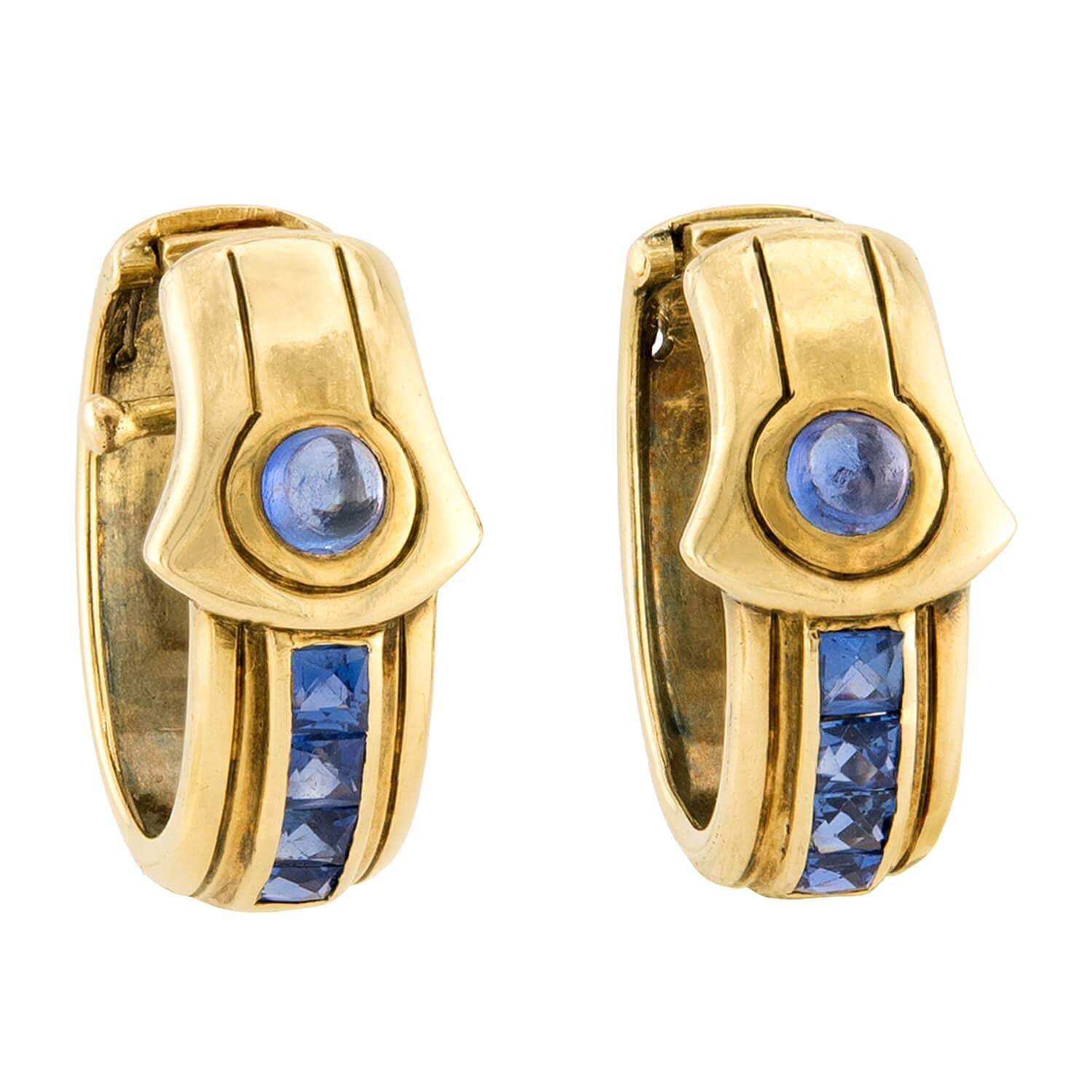 CARTIER Art Deco 14k Sapphire Clip Hoops