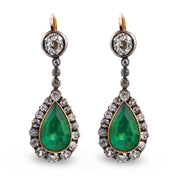 Georgian 14k/Sterling Silver Emerald & Diamond Drop Earrings