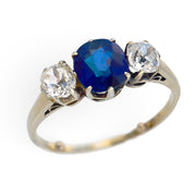 Art Deco 18k Sapphire & Diamond Three Stone Ring