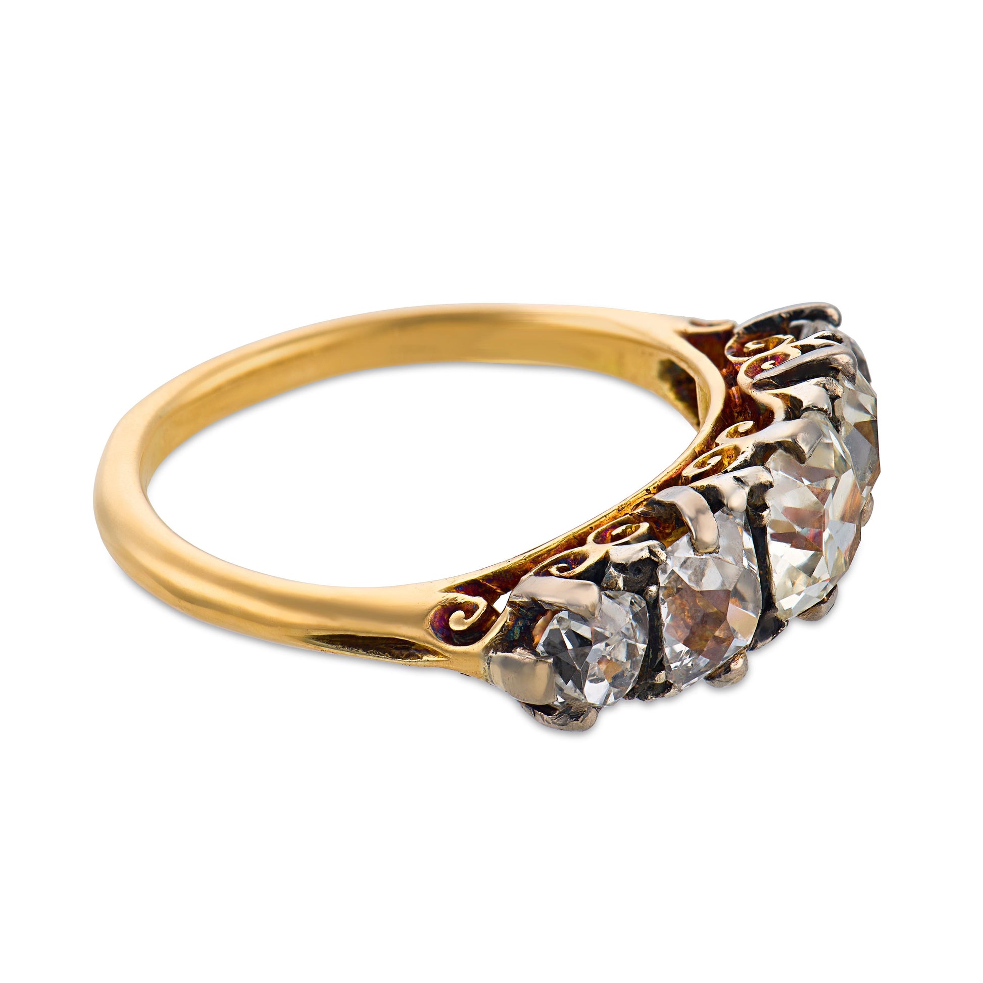 Art Nouveau 18k/Platinum Diamond Five Stone Ring