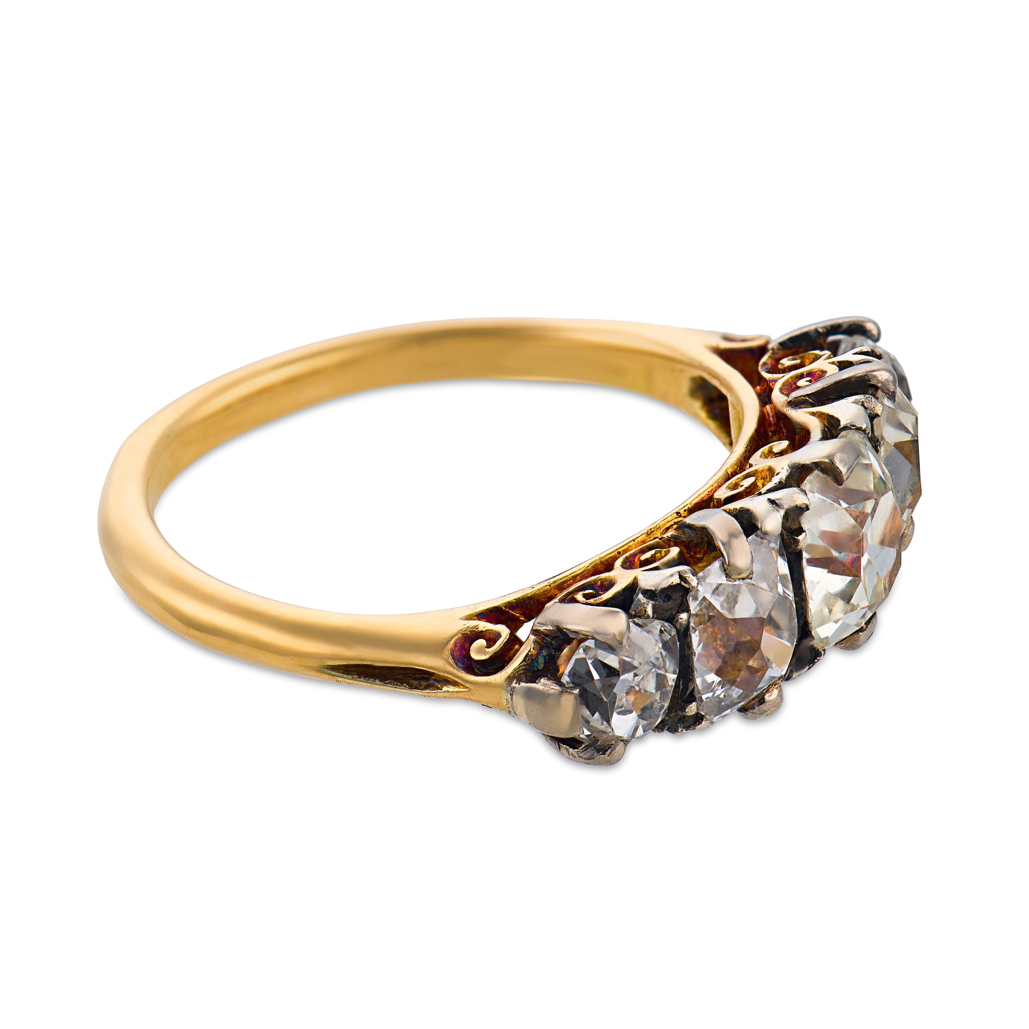 Art Nouveau 18k/Platinum Diamond Five Stone Ring