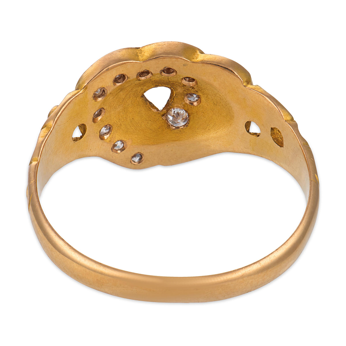 Victorian English 15k Turquoise & Diamond Double Heart-Motif Ring