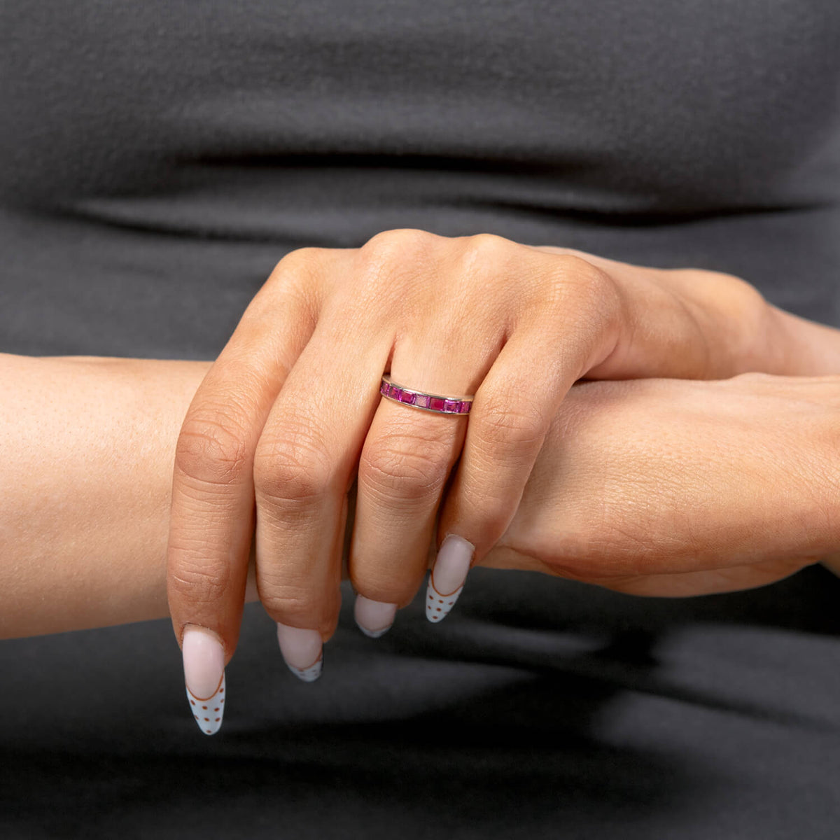 Art Deco Platinum 2.50ct No Heat Ruby Eternity Band