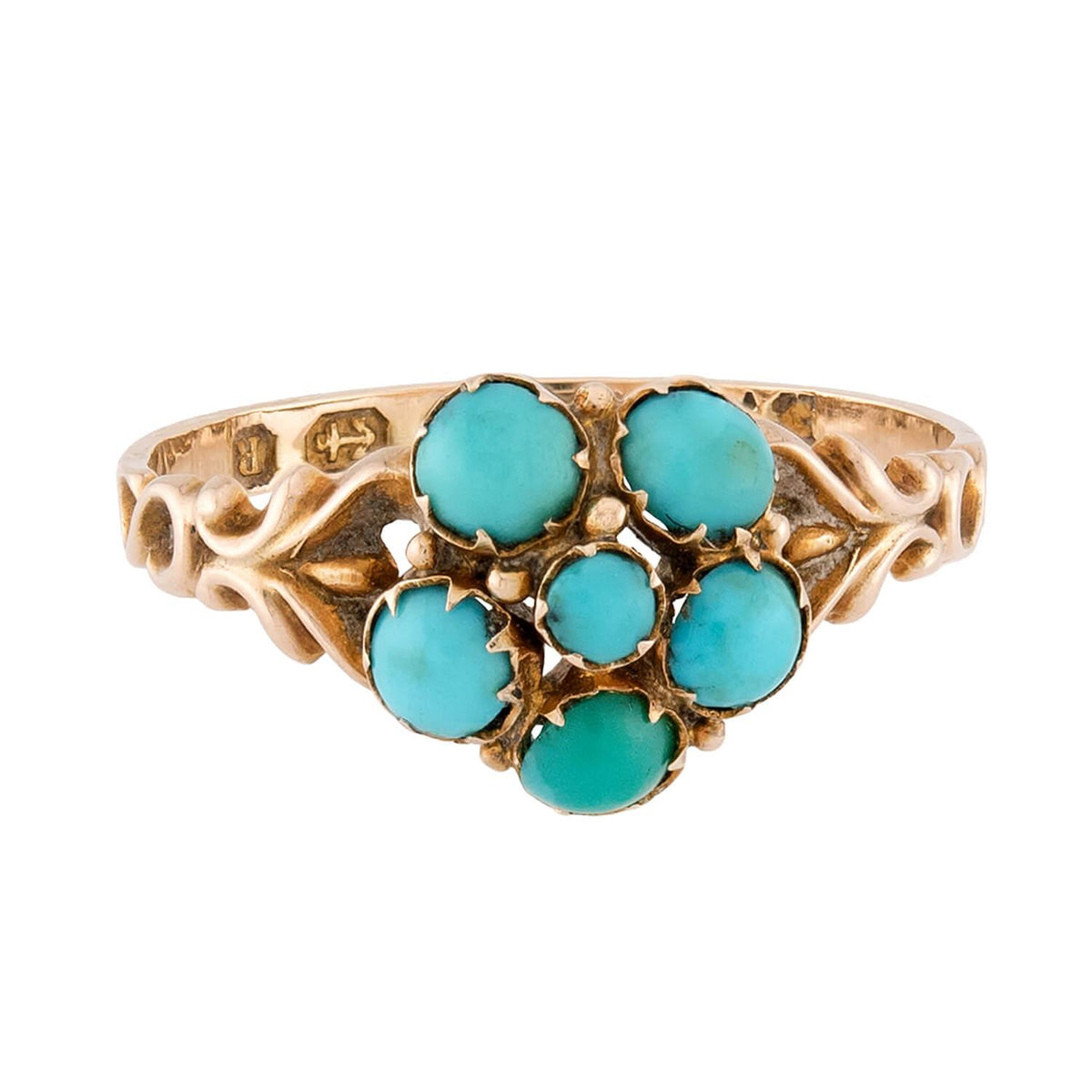Victorian English 12k Turquoise Floral-Motif Ring