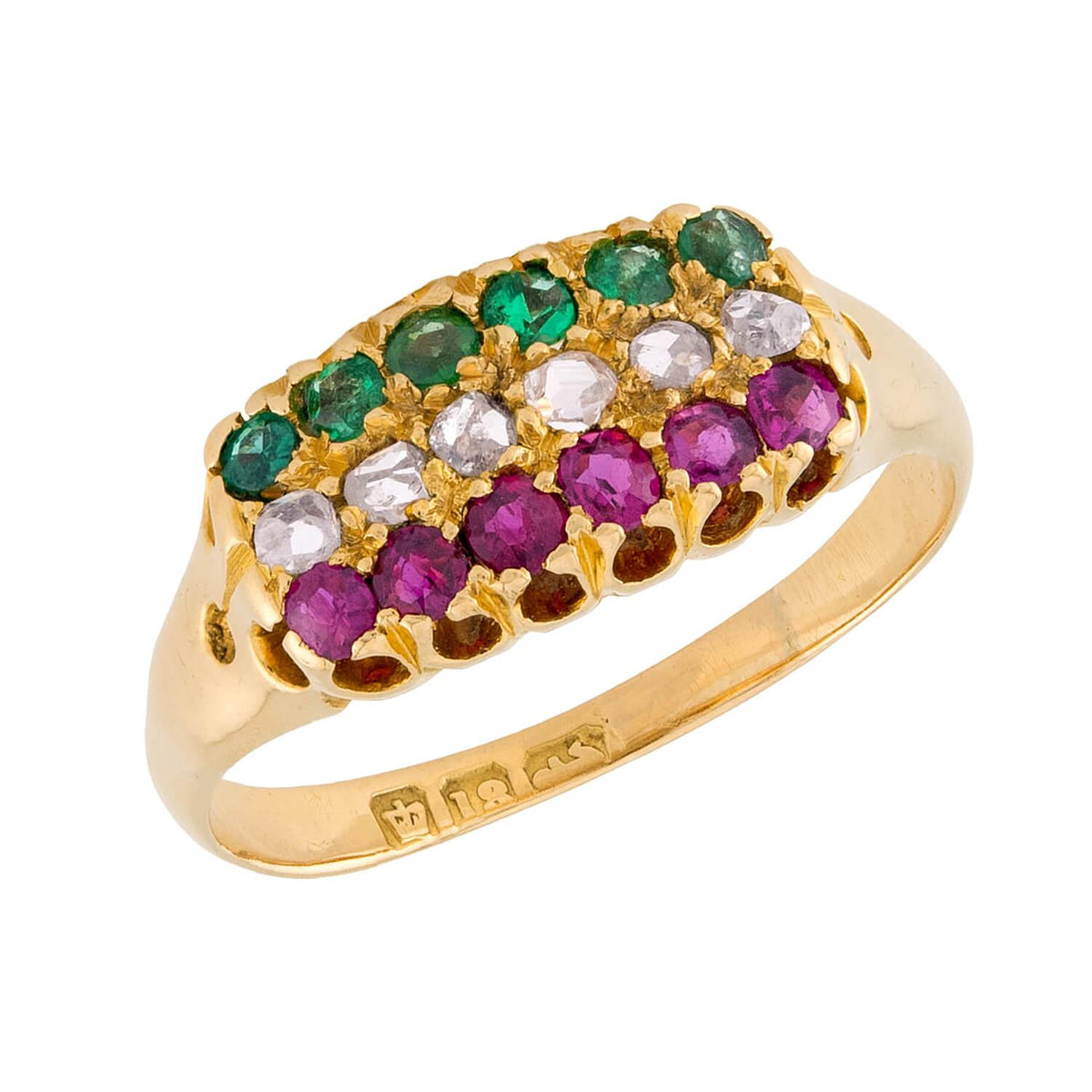 Art Nouveau English 18k Ruby, Diamond, & Emerald Ring
