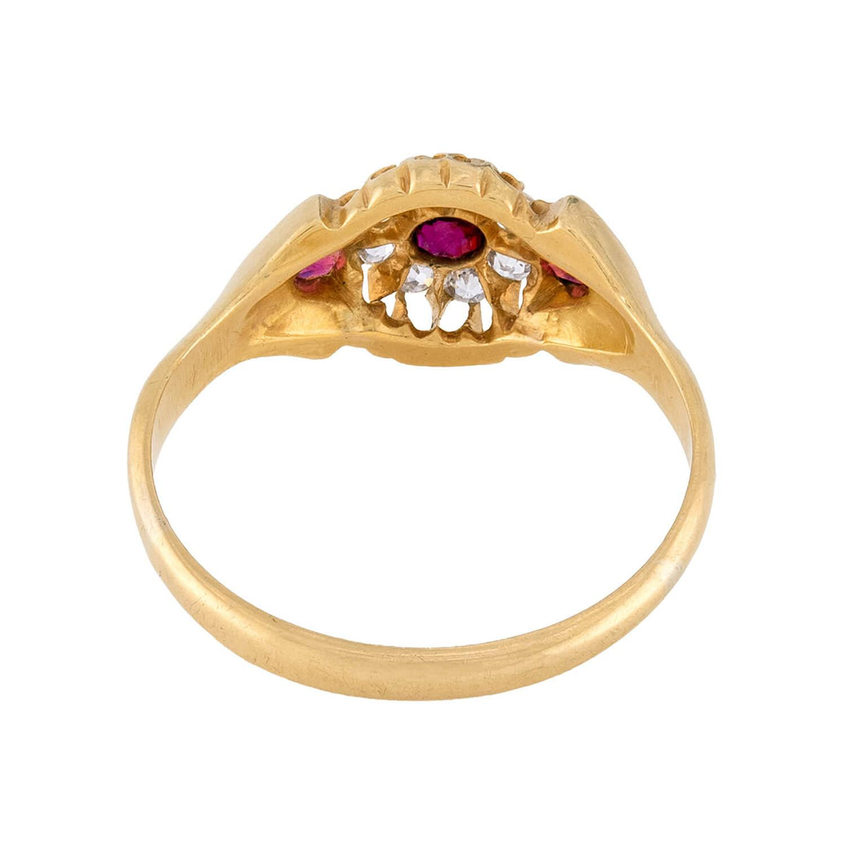 Victorian English 18k Ruby & Diamond Halo Ring