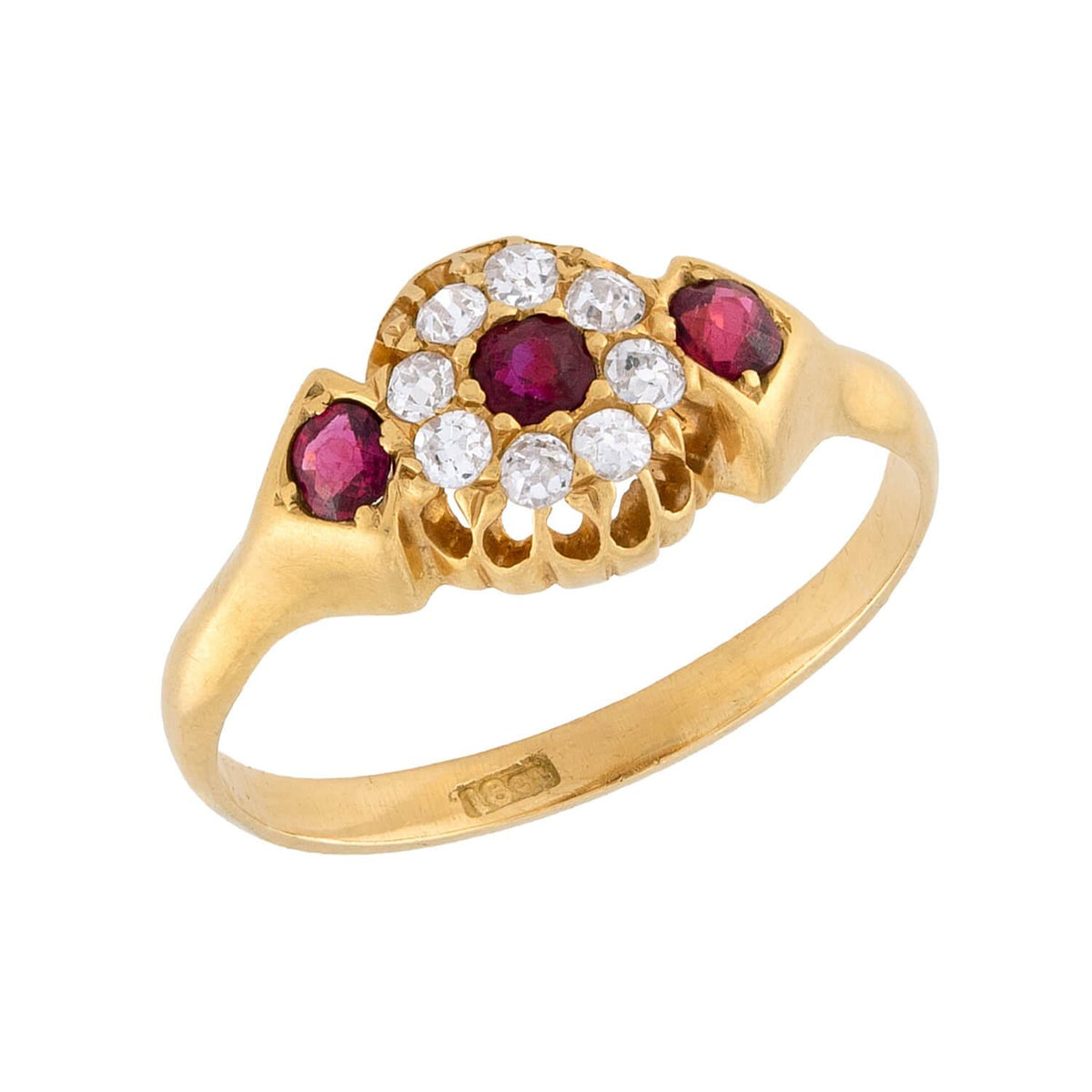Victorian English 18k Ruby & Diamond Halo Ring