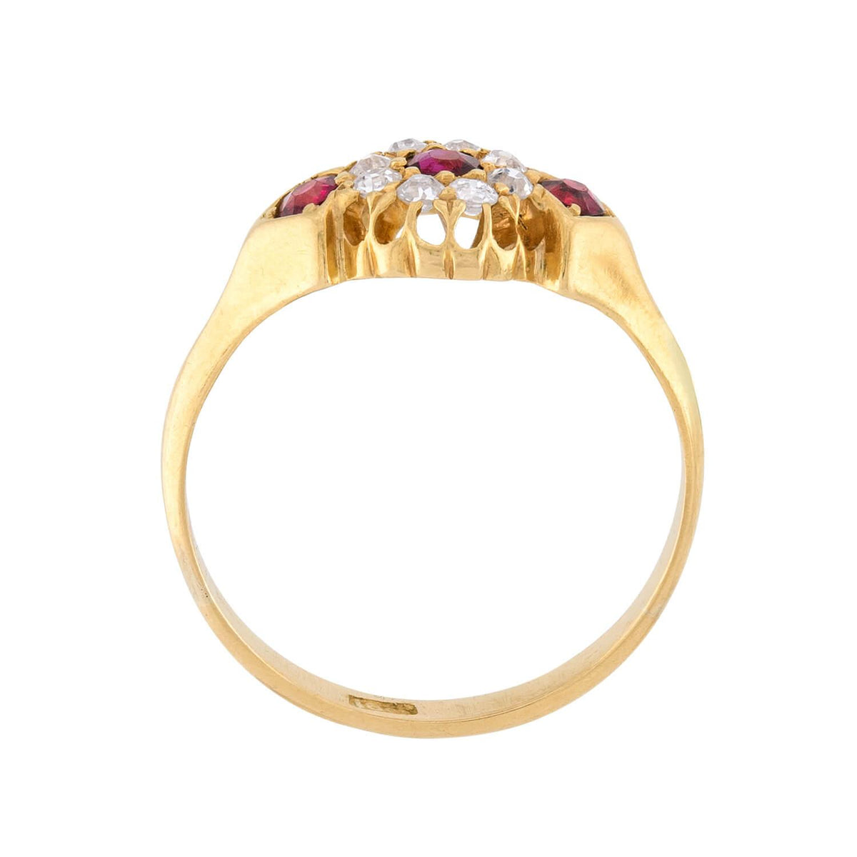 Victorian English 18k Ruby & Diamond Halo Ring
