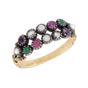 Victorian 15k Amethyst, Diamond, Opal, Ruby, & Emerald, & Pearl "ADORE" Ring