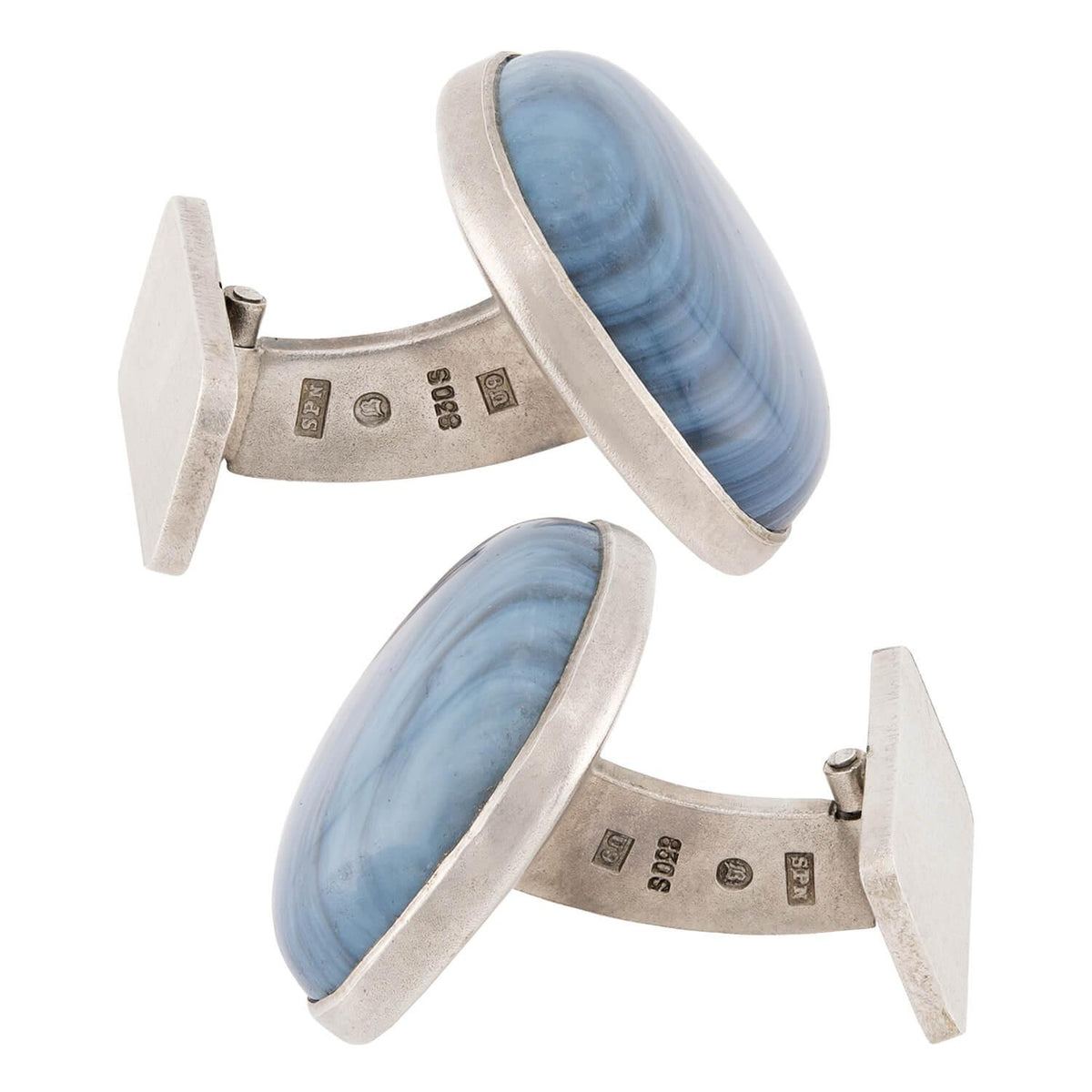 SIGFRID PETERSSONS Edwardian Swedish Sterling Silver Agate Cufflinks