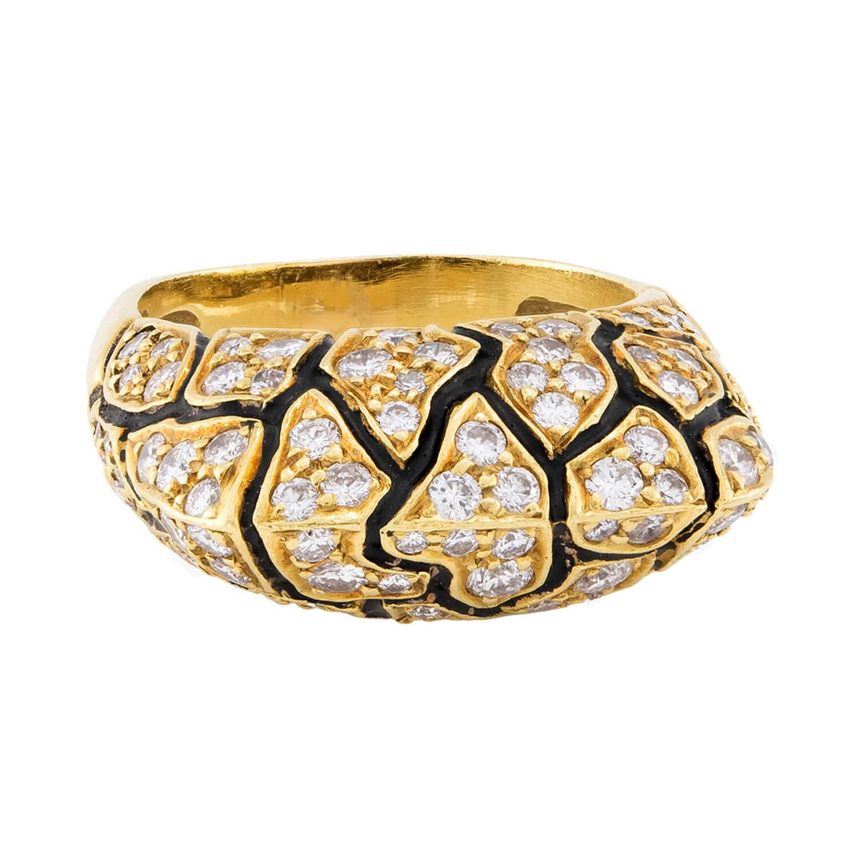 Estate Egyptian 18k Diamond & Enamel Dome Ring